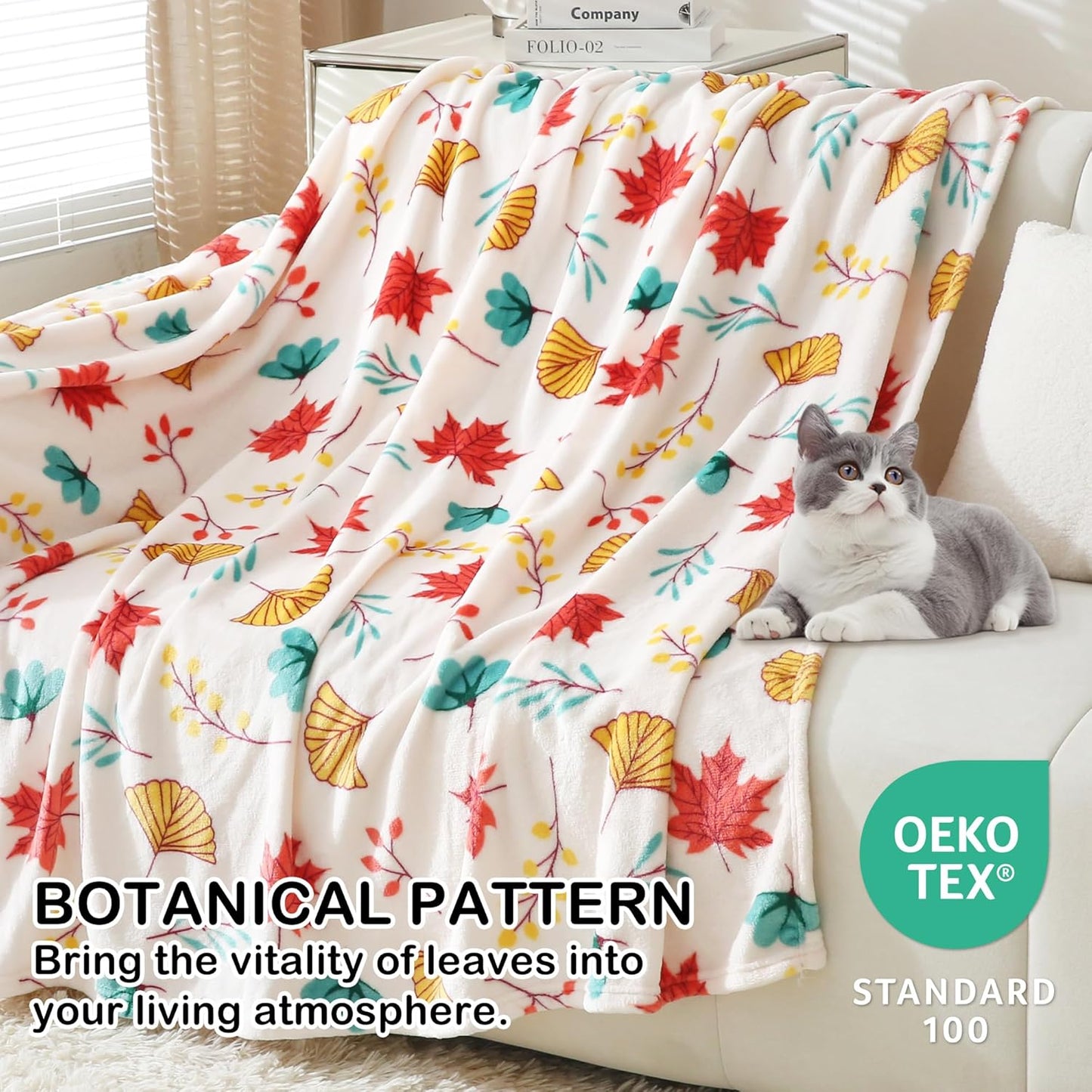 Softan Fleece Blanket - Autumn Leaves Throw Blanket - Fuzzy Lightweight Super Soft Microfiber Flannel Blankets for Couch, Bed, Sofa - Ultra Luxurious Warm and Cozy for All Seasons (60"×80")