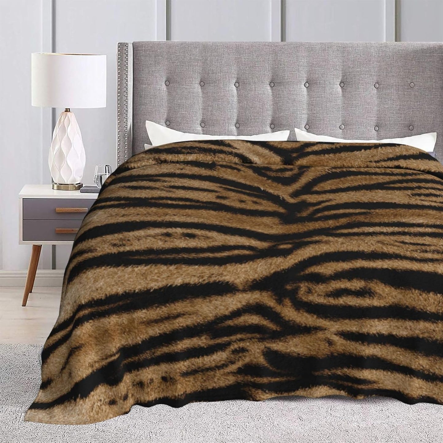 Tiger Print Throw Blankets All Season Ultra Soft Warm Fleece Blanket for Home Bed Sofa Couch Chair Outdoor Travel Camping 80x60 Inch