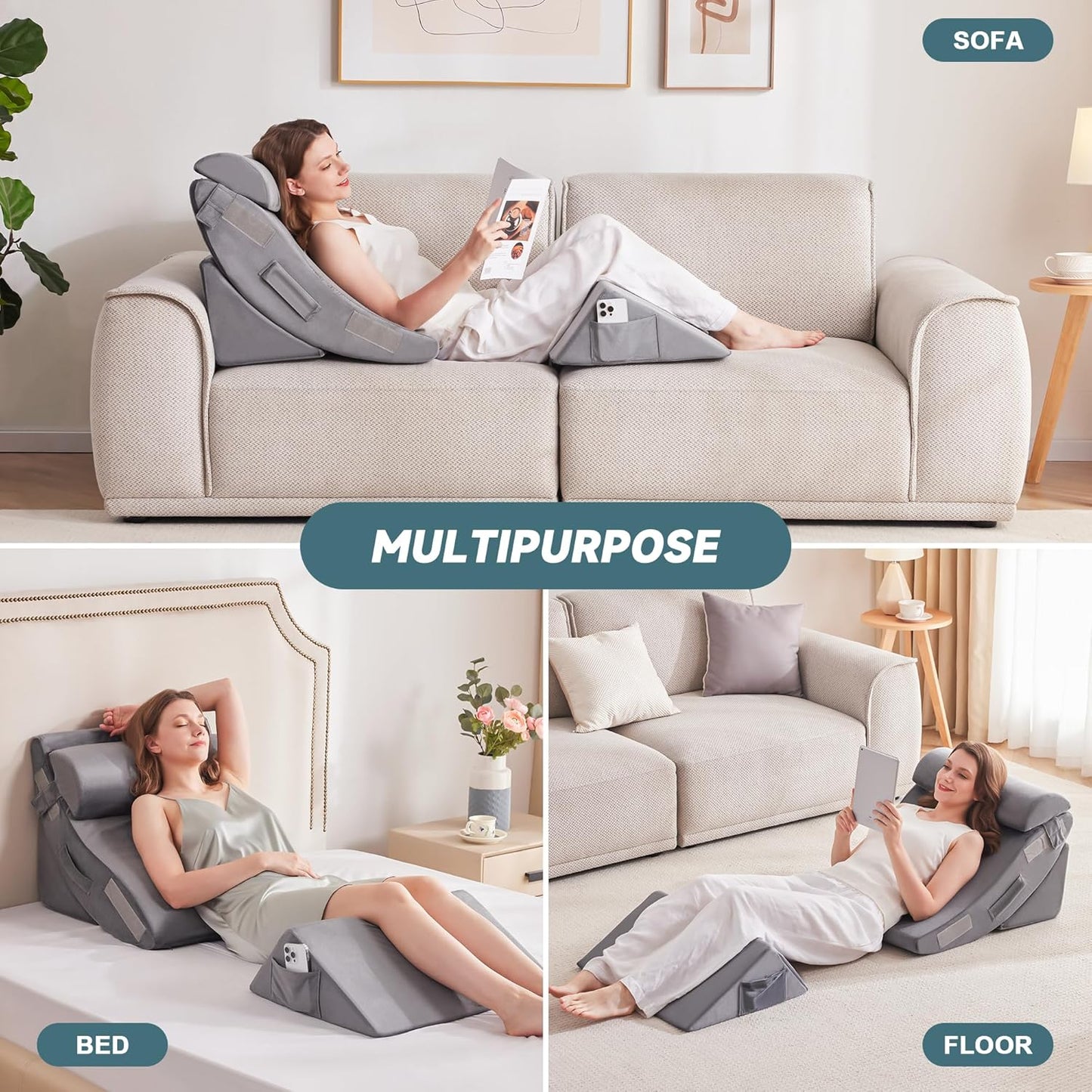 4pcs Orthopedic Bed Wedge Pillow Set for Sleeping - Wedge Pillows for After Surgery for Body Neck Back and Leg Pain Relief, Triangle Pillow Wedge for Sleeping & Acid Reflux & GERD & Snoring