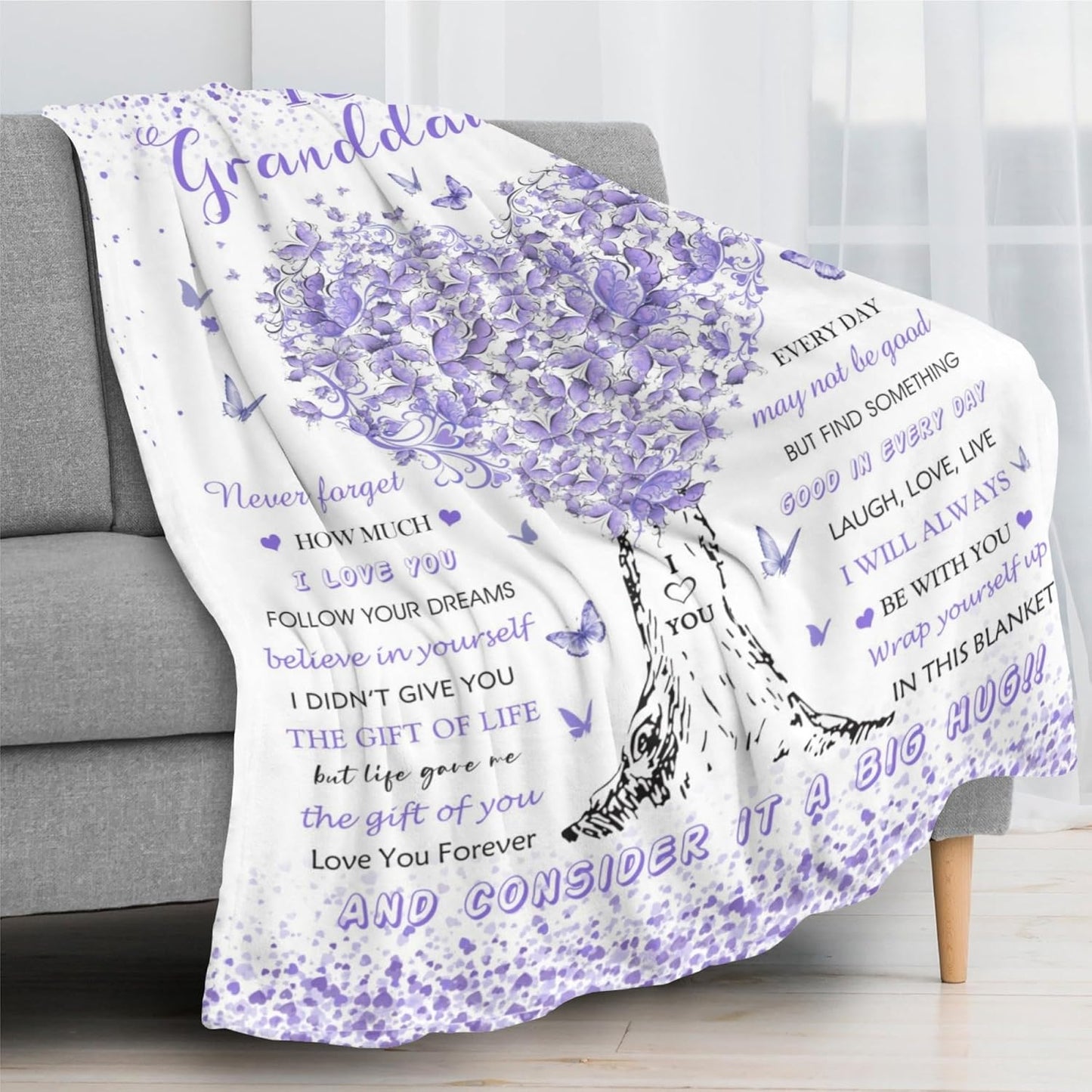 Granddaughter Gifts from Grandma Blanket, Gifts for Granddaughter, Graduation Christmas Birthday Gifts for Little Girls, Super Soft Warm Comfy Plush Flannel Throw Blankets 60"X50" for Couch Livingroom