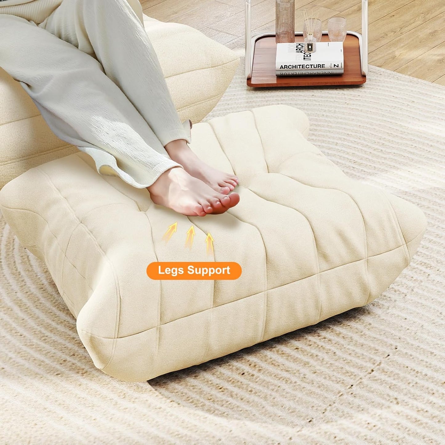 Full Foam Bean Bag Ottoman – Comfortable Ottoman Chair, Waterproof Upholstery, for Bean Bag Chair,Lounge Chair,Couch (Whtie)