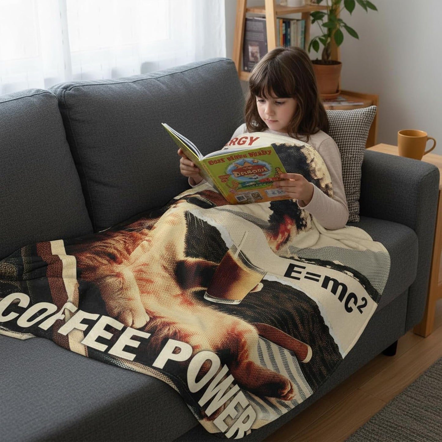 Lifeel Coffee Power Ginger Cat Throw Blanket, Funny Vintage Pop Quirky Caffeine Enthusiast Soft Cozy Flannel Blanket for Coffee Lovers Gife, 50×60 inch