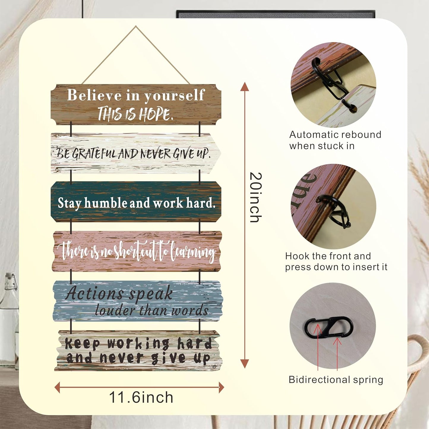 Office Motivational Wall Art Decor, Wood Rustic Hanging Motivational Wall Art Decor Sign, Inspiring Positive Quotes Wall Art, Christian Teachings Faith Wood Decor for Home Living Room Bedroom Bathroom Classroom Gym 12"x20" (6)