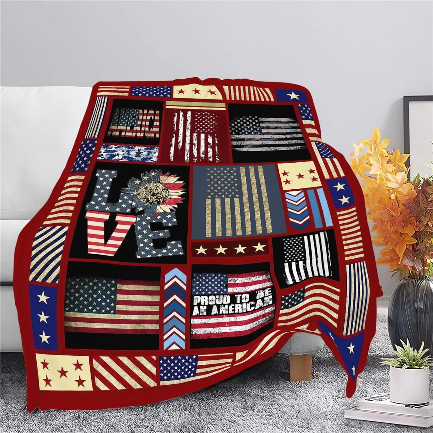 Veteran Blanket American Flag Throw Blanket Veterans Day Gifts for Men Women Adults Super Soft Cozy Plush Fluffy Fuzzy Fleece Blanket Decor 40''X50''