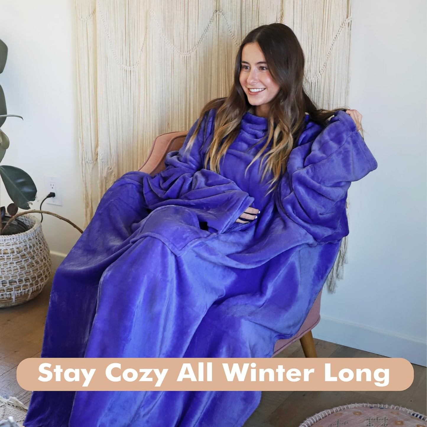 Tirrinia Wearable Blanket Adult, Sunggle Blankets With Sleeves, Reading Full Throw, Cozy TV Wraps, Gift Idea for Women Men Mom, Blue