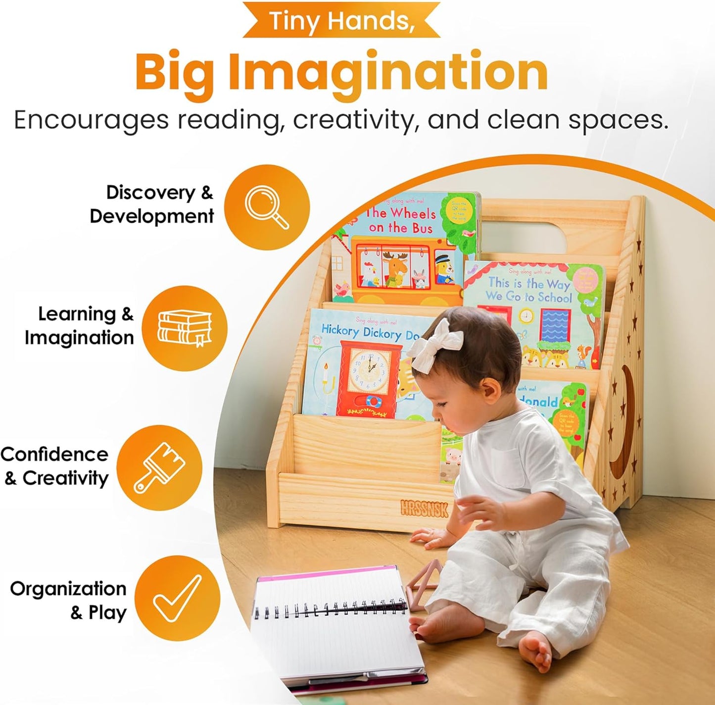 Montessori Baby Bookshelf, Natural Pinewood Front Facing Nursery Bookshelf, Small Kids Bookcase Book Organizer for Toddlers, 16.5 Inch Wide