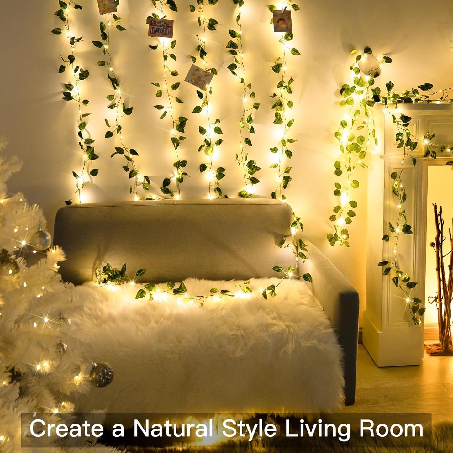 suddus Vine with Fairy Lights Battery Operated, 33ft100 LED Pothos String Lights with Remote, Leaf Lights for Bedroom, Room, Wall, Garden, Party, Wedding Dorm Decor(Warm White)