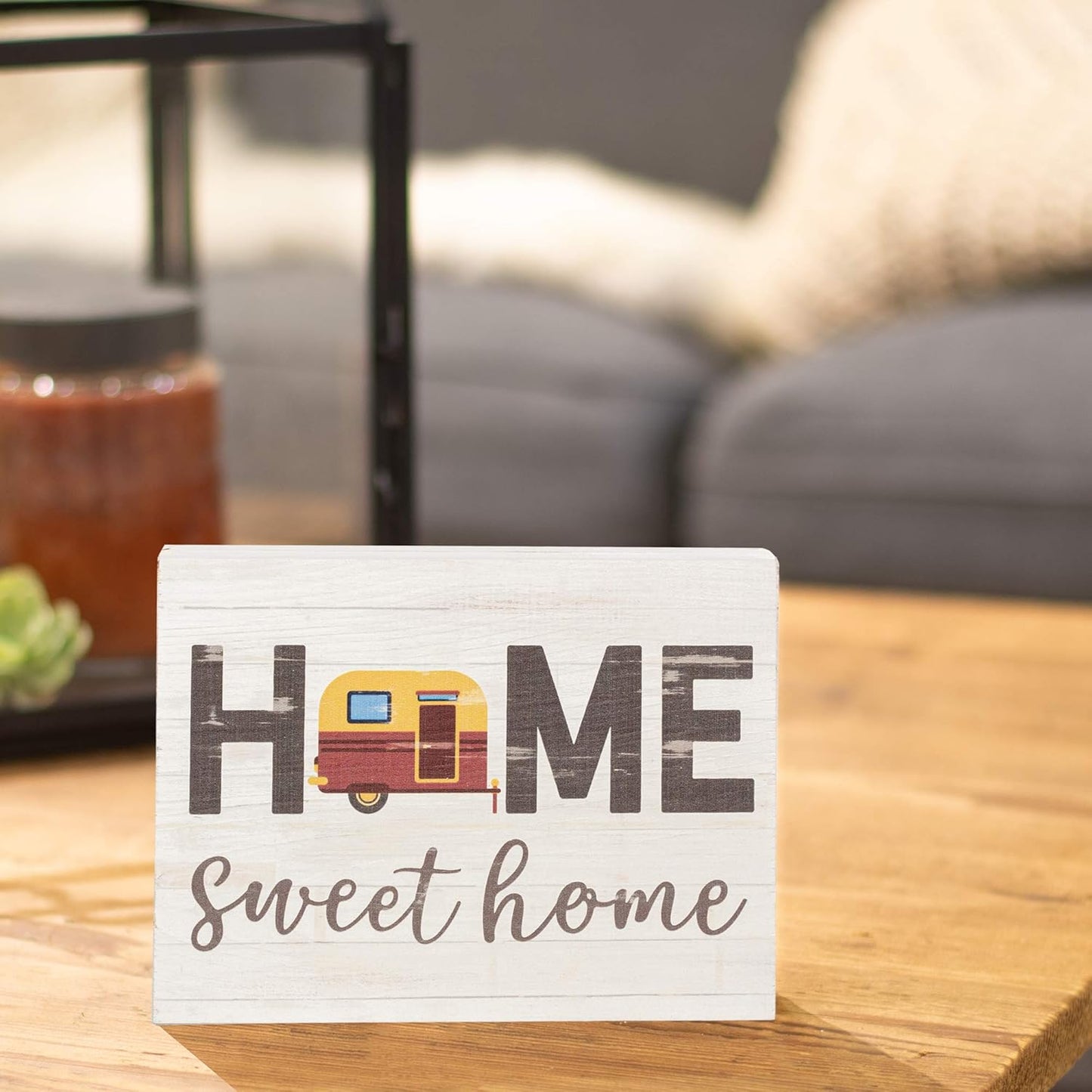 P. Graham Dunn Home Sweet Home Camper Whitewash 7.25 x 5.5 Solid Wood Barnhouse Block Sign