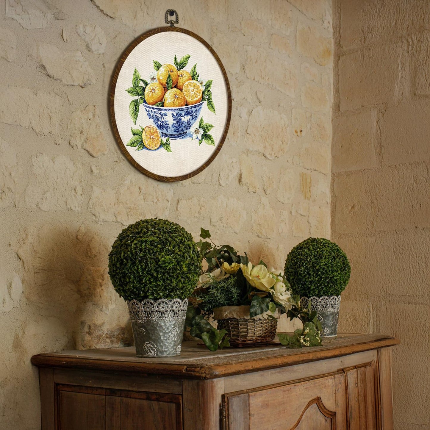 Vintage Lemon Round Wall Art, Retro Fruit Canvas Print Still Life Art Kitchen,Country Neutual Circular Wall Hanging Framed Decor for Farmhouse,Living Room, Kitchen Neutral Retro Artwork 10x10in (Yellow-Lemon)