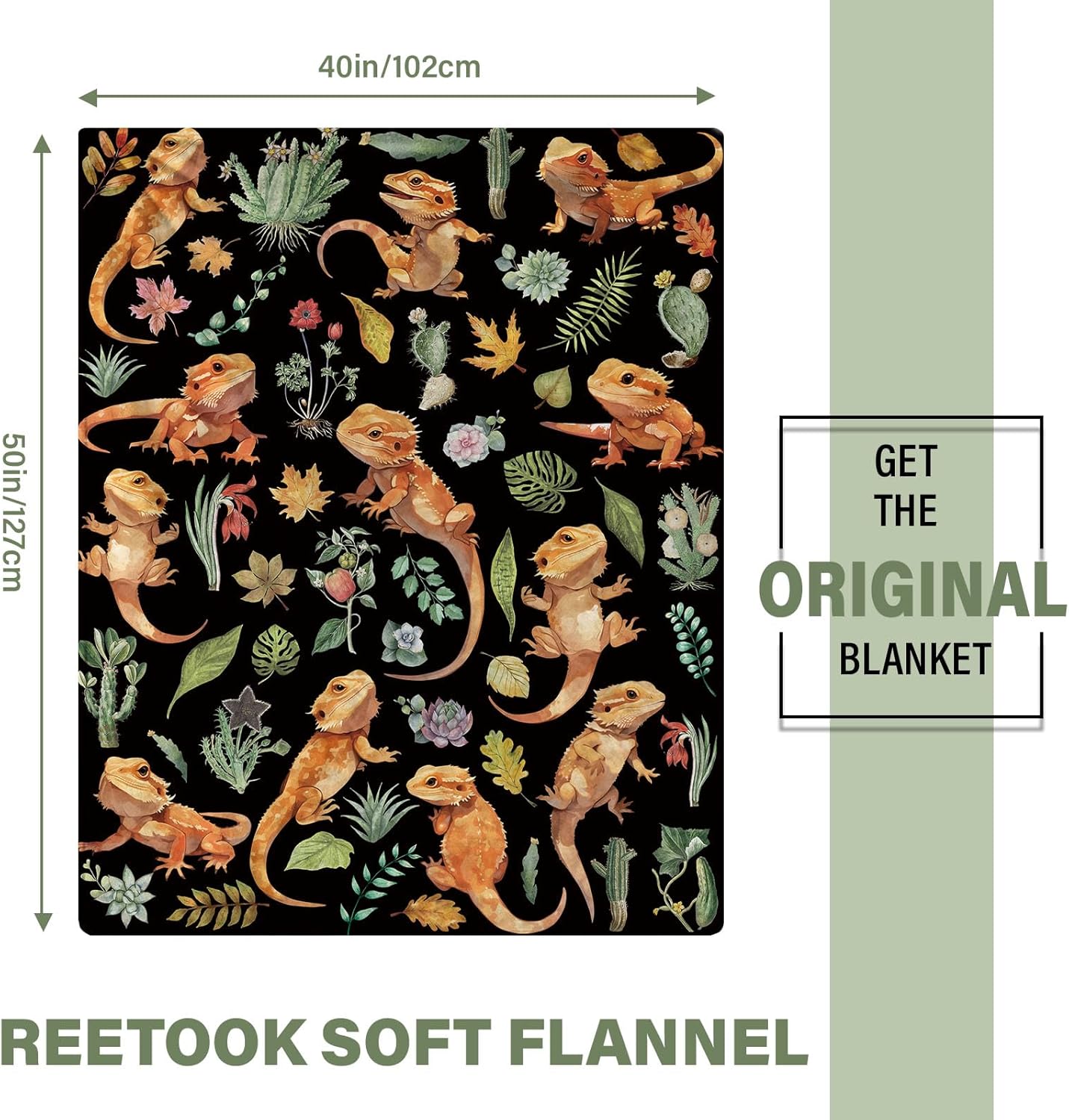 Soft Dragon Blanket for Reptile Lovers, Bearded Reptiles Blanket Gift for Boy Girl, Flannel Bearded Dragon Gifts for Friend, Warm Throw Blanket for Sofa, Birthday Gift for Chritsmas Thanksgiving 40x50