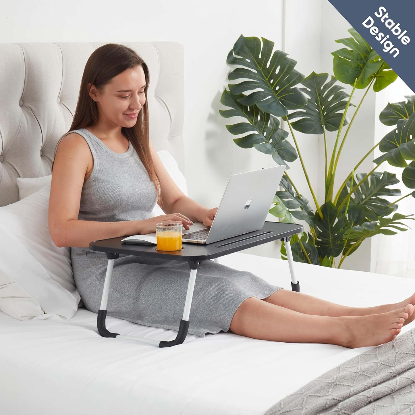 Nestl Reading Pillow with Portable Laptop Lap Desk - Shredded Memory Foam Back Support Pillow for Sitting Up in Bed and Couch Rest Pillows with Arms, Bed Tray Table with Foldable Legs, Lavender