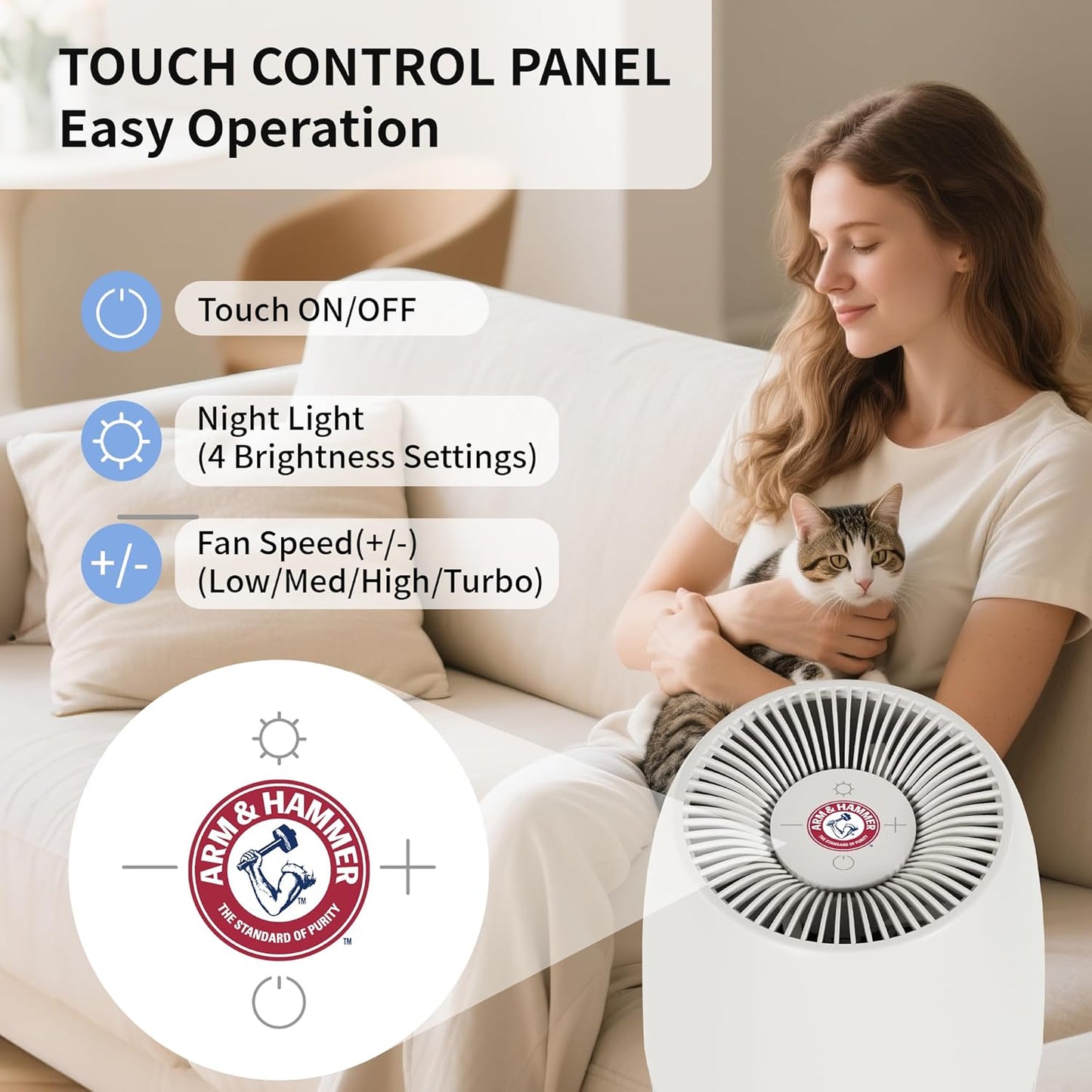 Air Purifiers for Home with Night Light, HEPA Filter Captures 99.97% of Smoke, Pollen, Pet Dander & Odors, Quiet for Bedroom, Office, Home, Pearl White
