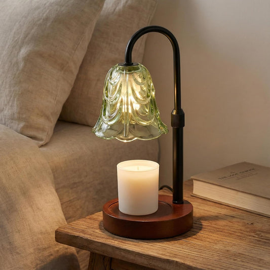 Candle Warmer Lamp, Adjustable Height Table Lamp with Timer (2/4/8h), Flameless Wax Melter for Jar Candles, Safe Home Décor for Bedroom, Living Room, Holiday Gifts (Green-H)
