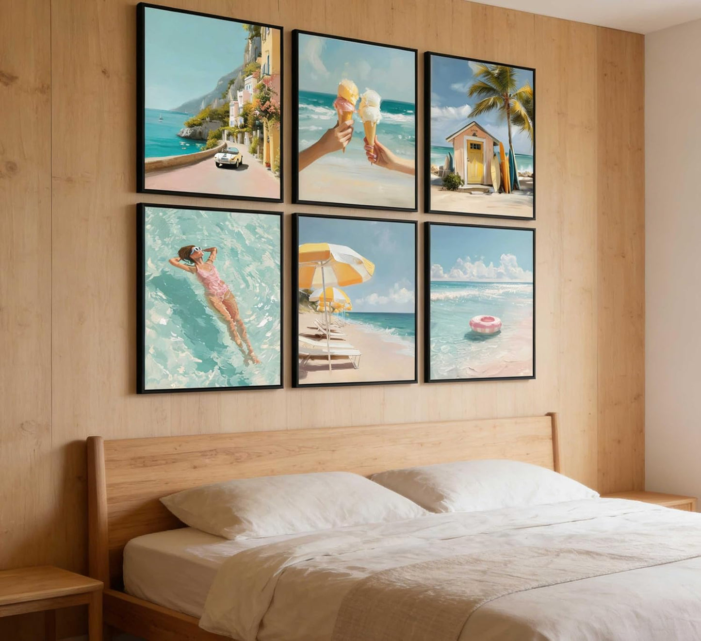 6 Pcs Beach Wall Art - Coastal Granddaughter Aesthetic Poster, Tropical Vacation Vibe painting, Italian Summer Prints Wall Decor for Living Room Bedroom Bathroom Unframed 10x8 Gifts for Friends