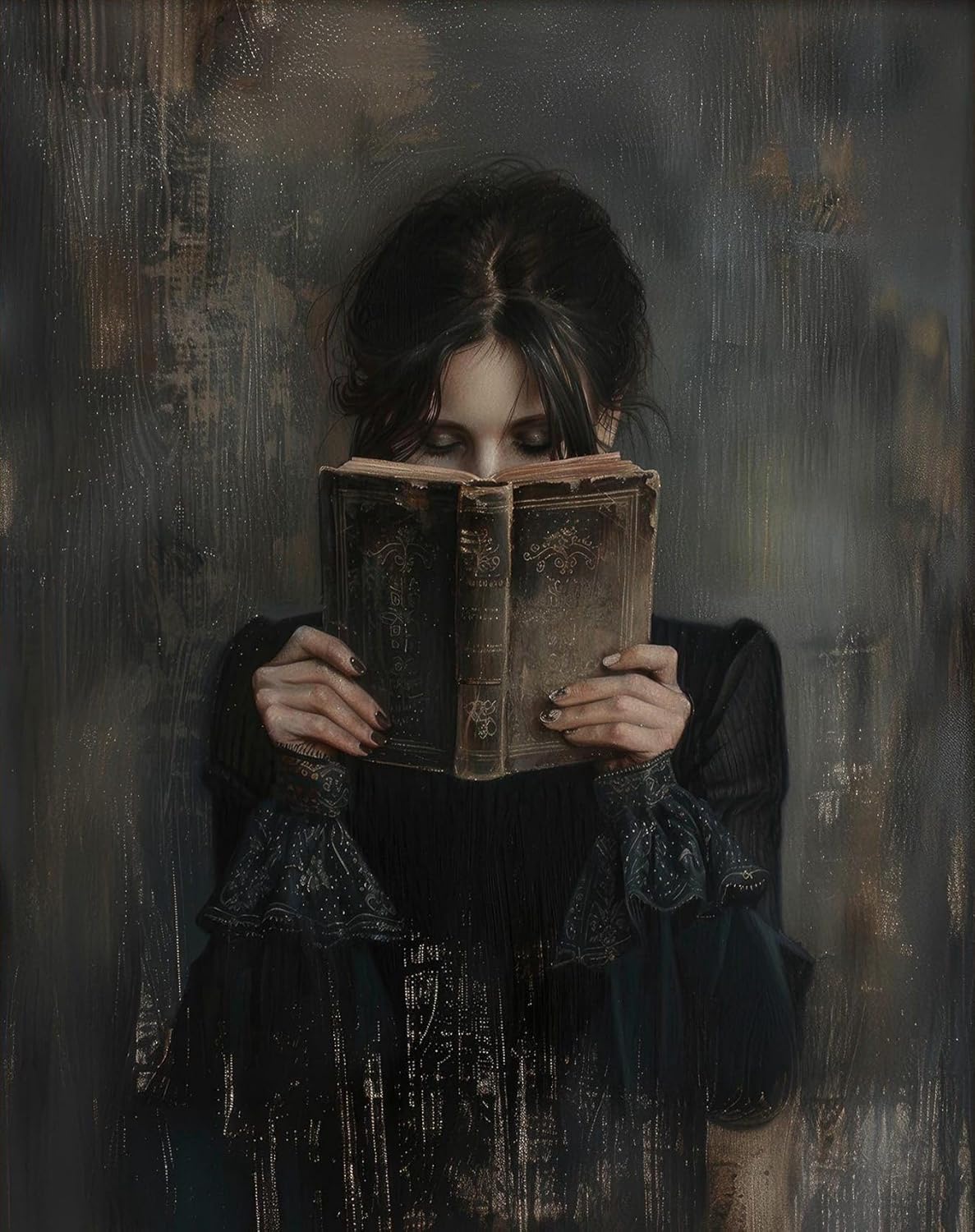 DYHOLILAND Retro Dark Wall Art-Dark Fantasy-Art Canvas Print Picture For Home Living Bedroom Office Decor-Victorian Woman Reading Bookish Poster For Dark Aesthetics Lover Decor