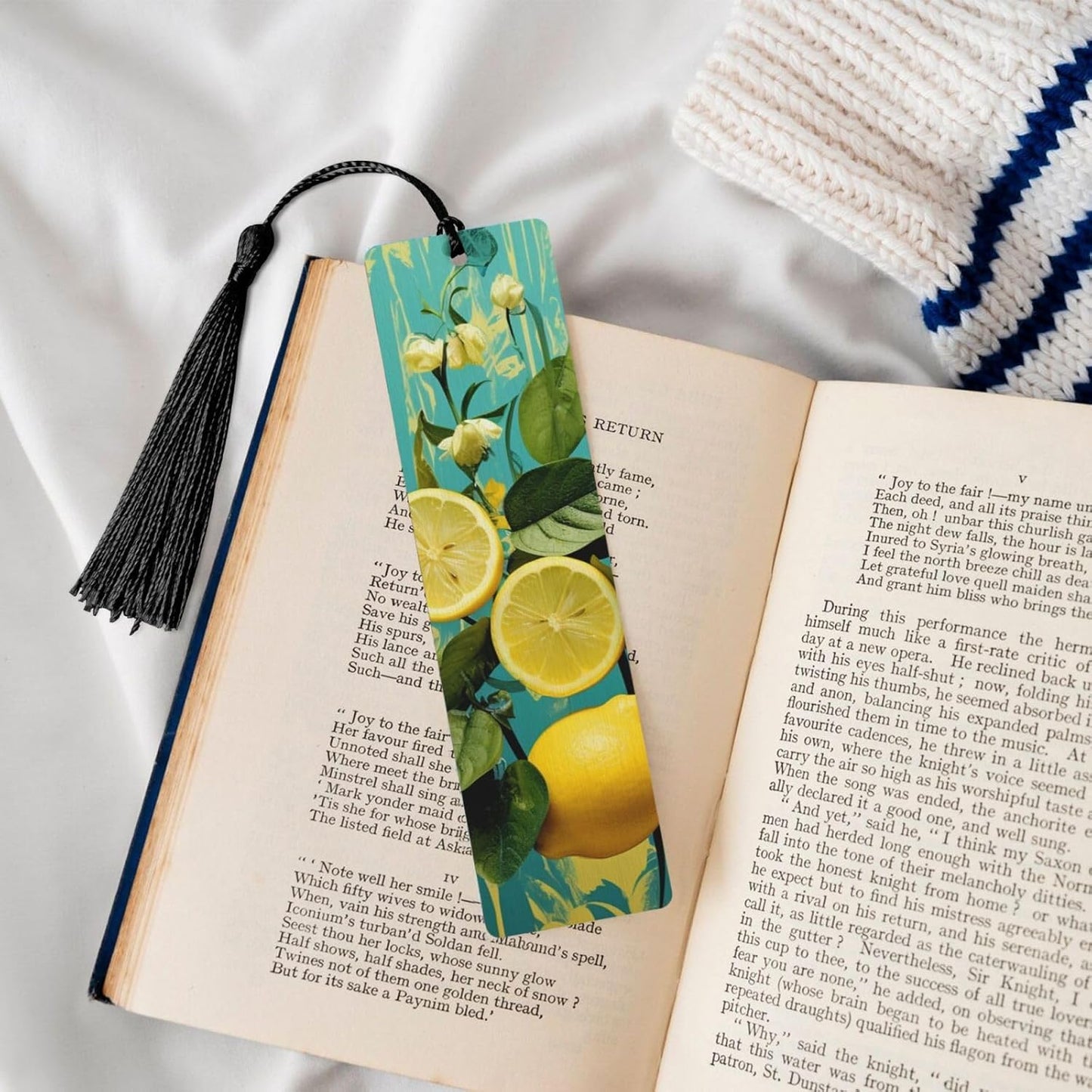 Lemons and Leaves Bookmarks Gifts for Women Men, Wooden Bookmarks for Book Lovers, Vintage Book Marks Ornaments with Tassel, Unique Personalized Reading Page Markers Black