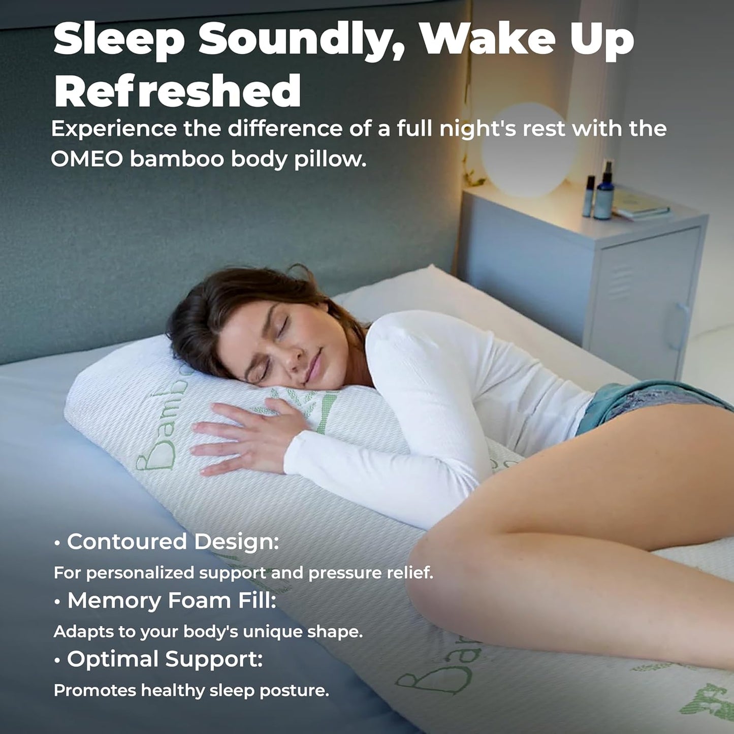 OMEO Full Rayon Bamboo Fiber Pillow Memory Foam Body Pillow for Side Sleeper, Huggable Long Body Pillow for Adults with Washable Pillowcase with Zipper, 20x54 Inch