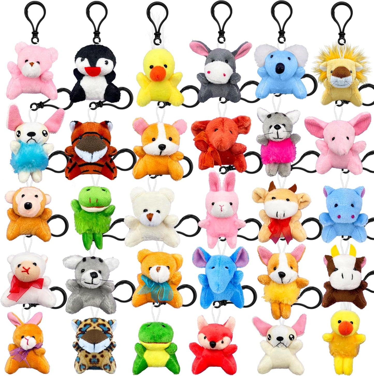 XIPEGPA 30 PCS Mini Plush Animals Keychain Set Small Stuffed Animals for Goodie Bags Easter Schools Birthday Party Favor Supplies