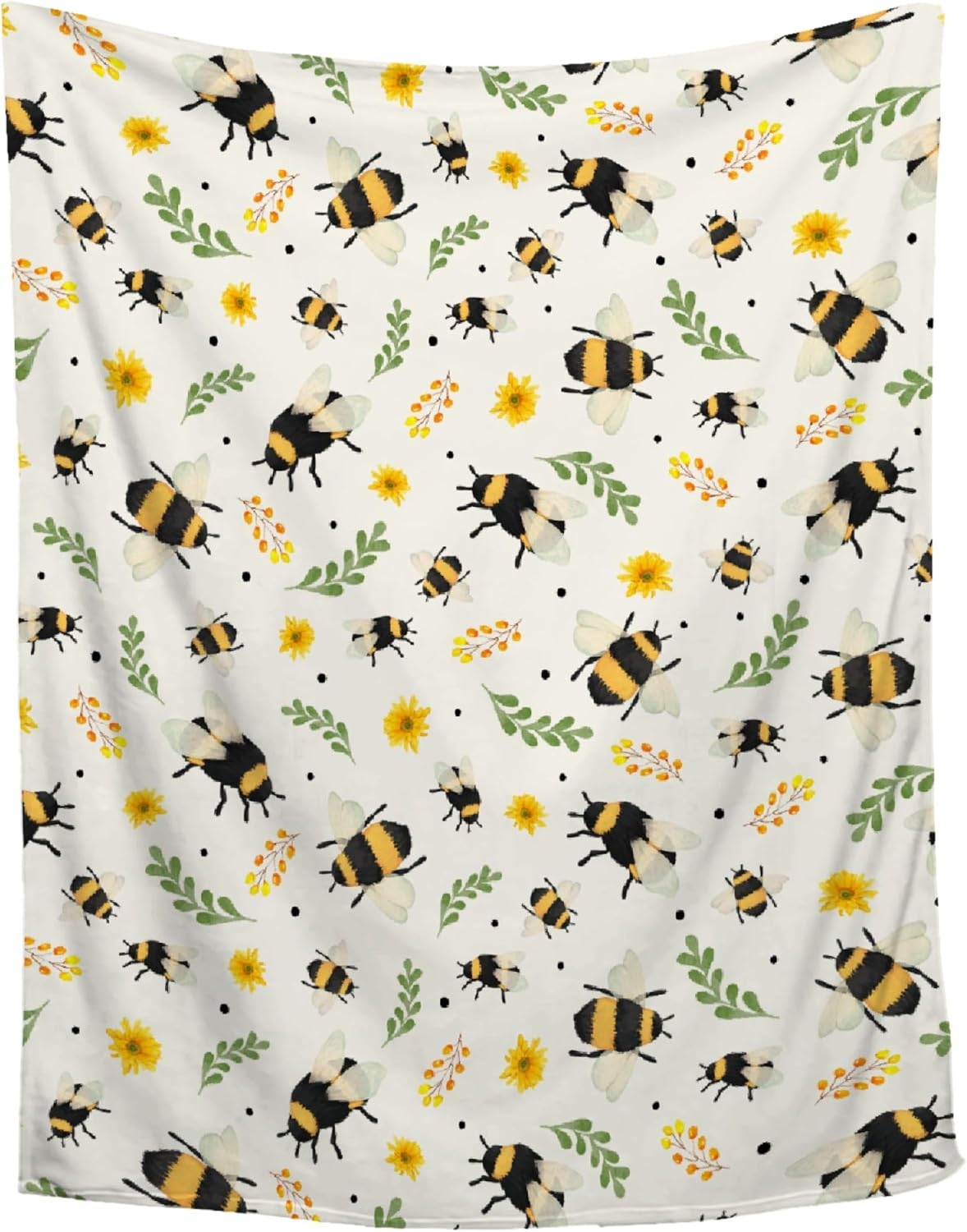 Sunflower Floral Bee Blanket - Plush Flannel Throw for Couch, Bed, Sofa - 40"x50" Flower Decor for Girls Boys - Gift for Bee Lovers - All Seasons