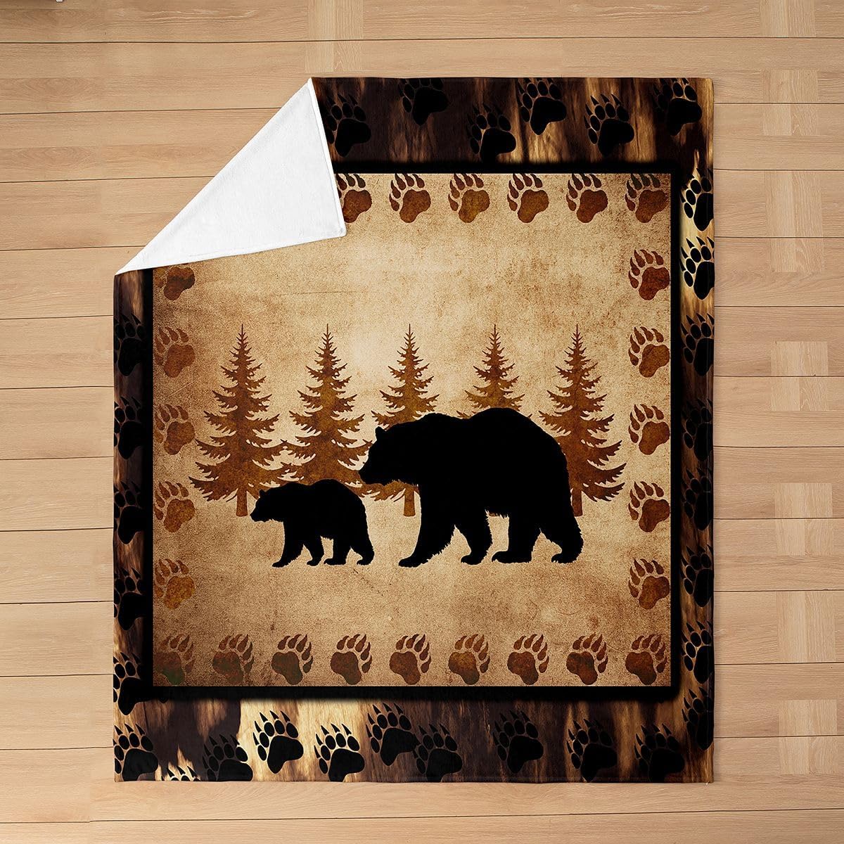 Feelyou Bear Flannel Fleece Throw Blanket, Wild Animal All Season Bed Blanket Nature Wildlife Bear Fuzzy Blanket for Bed Sofa Couch, Rustic Cabin Country Bedroom Decor Plush Blanket 40"x50"