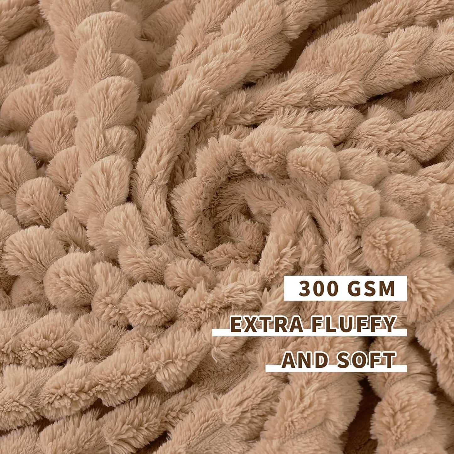 FY FIBER HOUSE Fleece Blanket Queen Size for Bed 300GSM Super Soft Plush Fuzzy Blankets and Throws for Sofa Couch Office, 90x90 Inches, Camel