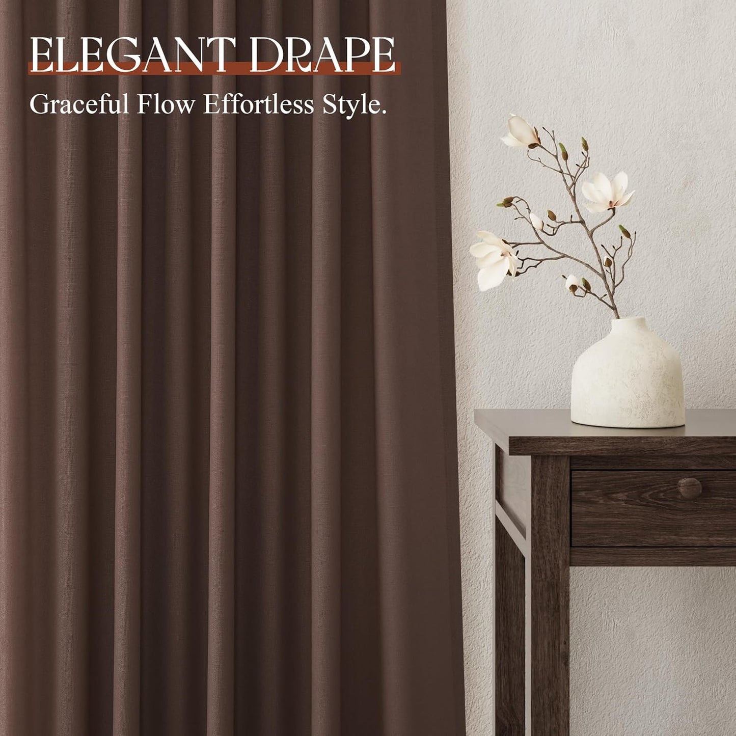 Coffee Linen Curtains 84 inch Length 2 Panels Set Modern Farmhouse Living Room Drapes Light Filtering Rod Pocket Back Tab Filtering Privacy Semi Sheer Curtain 84 inches Long