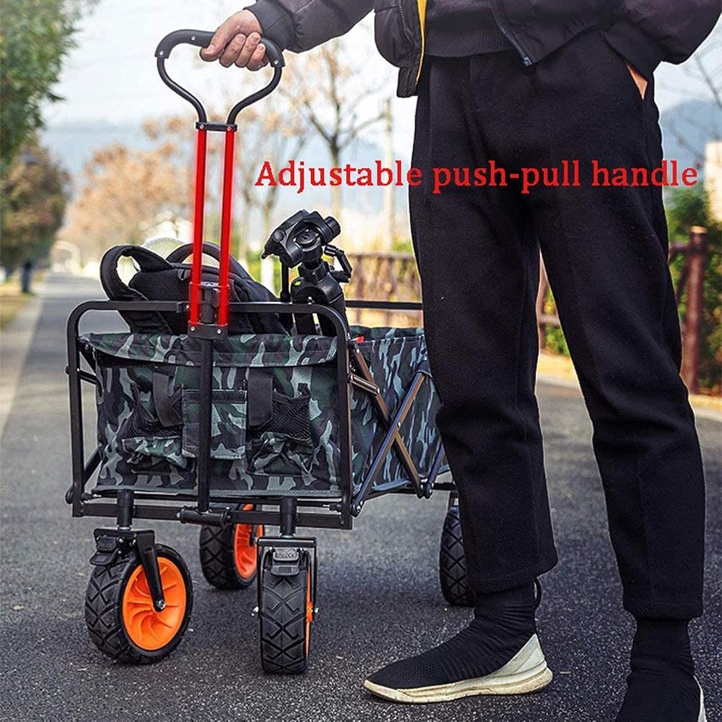 Folding Garden Cart,Utility Wagon Picnic Camping Cart with Brake,All Terrain Wagon Cart for Outdoor Park Camping Shopping