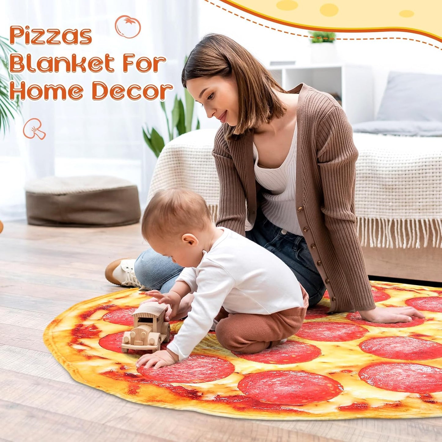 2 Pcs Burritos Pizza Blankets White Elephant Funny Gifts 1 Tortilla Blanket 1 Pizza Throw Blanket 230 GSM Realistic Novelty Flannel Round Sausage Blankets for Adult(71 Inches)