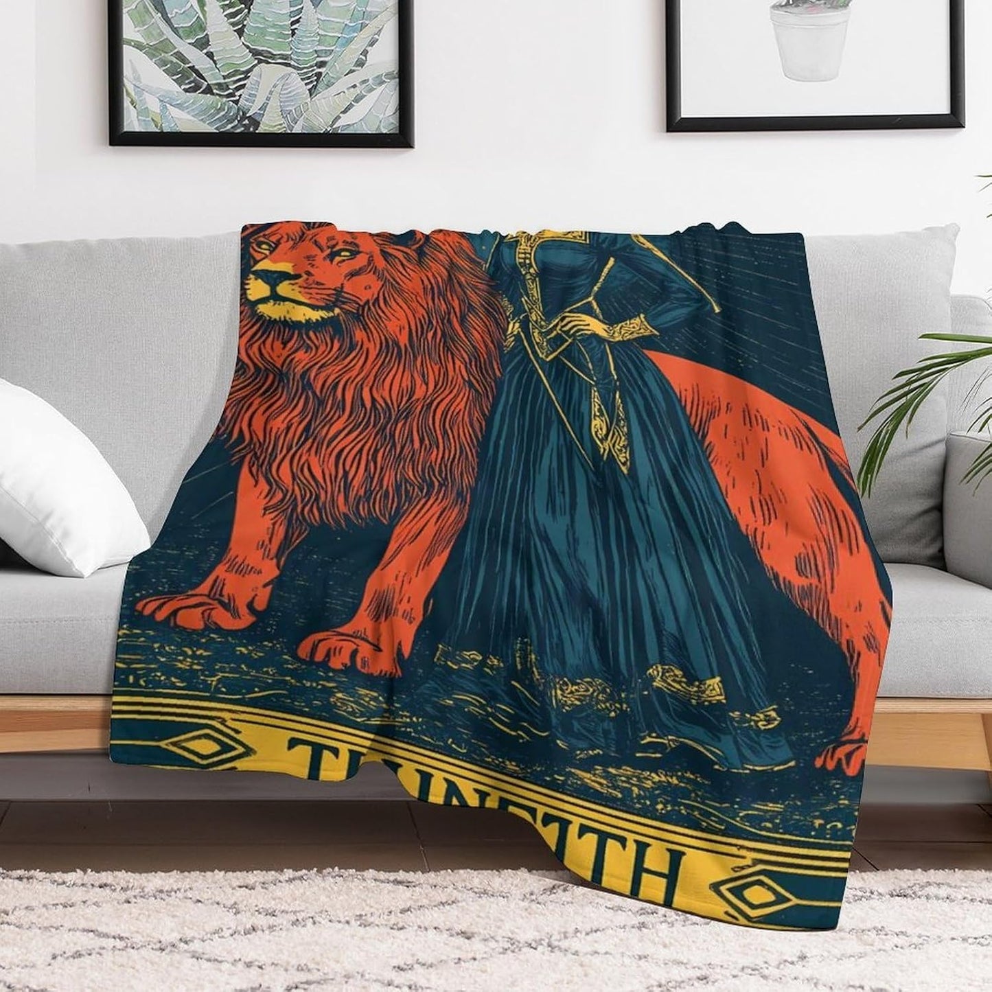 Masonic Exchange Strength Tarot Card Throw Blanket for Couch Bed Plush Cozy Fuzzy Flannel Blanket for All Season 30"x50"