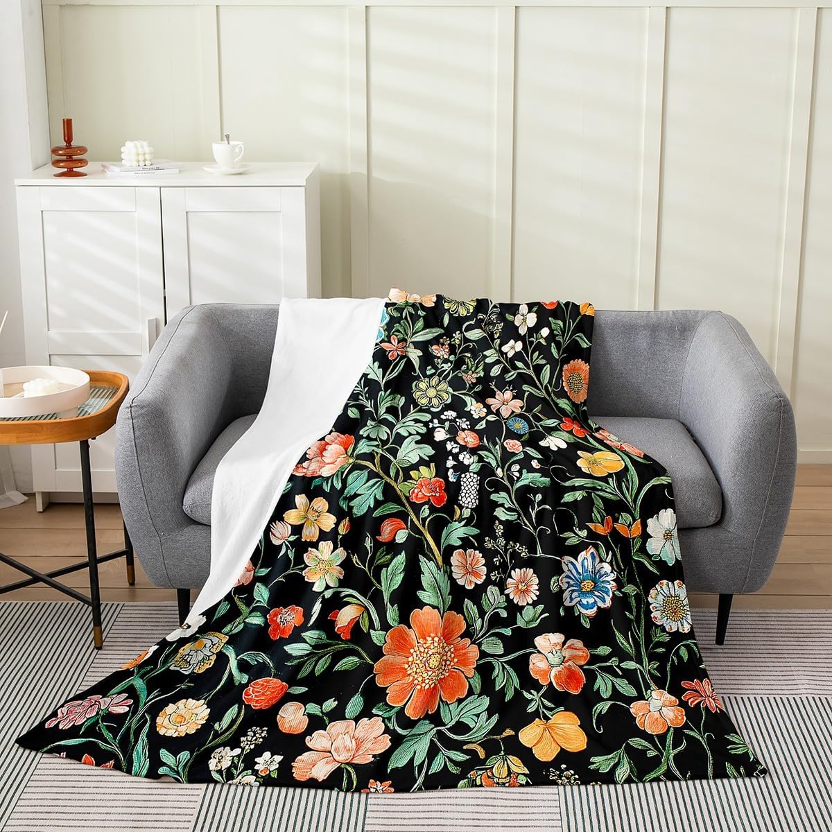 Feelyou Botanical Plants Plush Throw Blanket, Queen 90"x90" Botanical Floral Blanket for Boys Teens Decor Garden Plants Flannel Fleece Blanket Natural Theme Bedroom