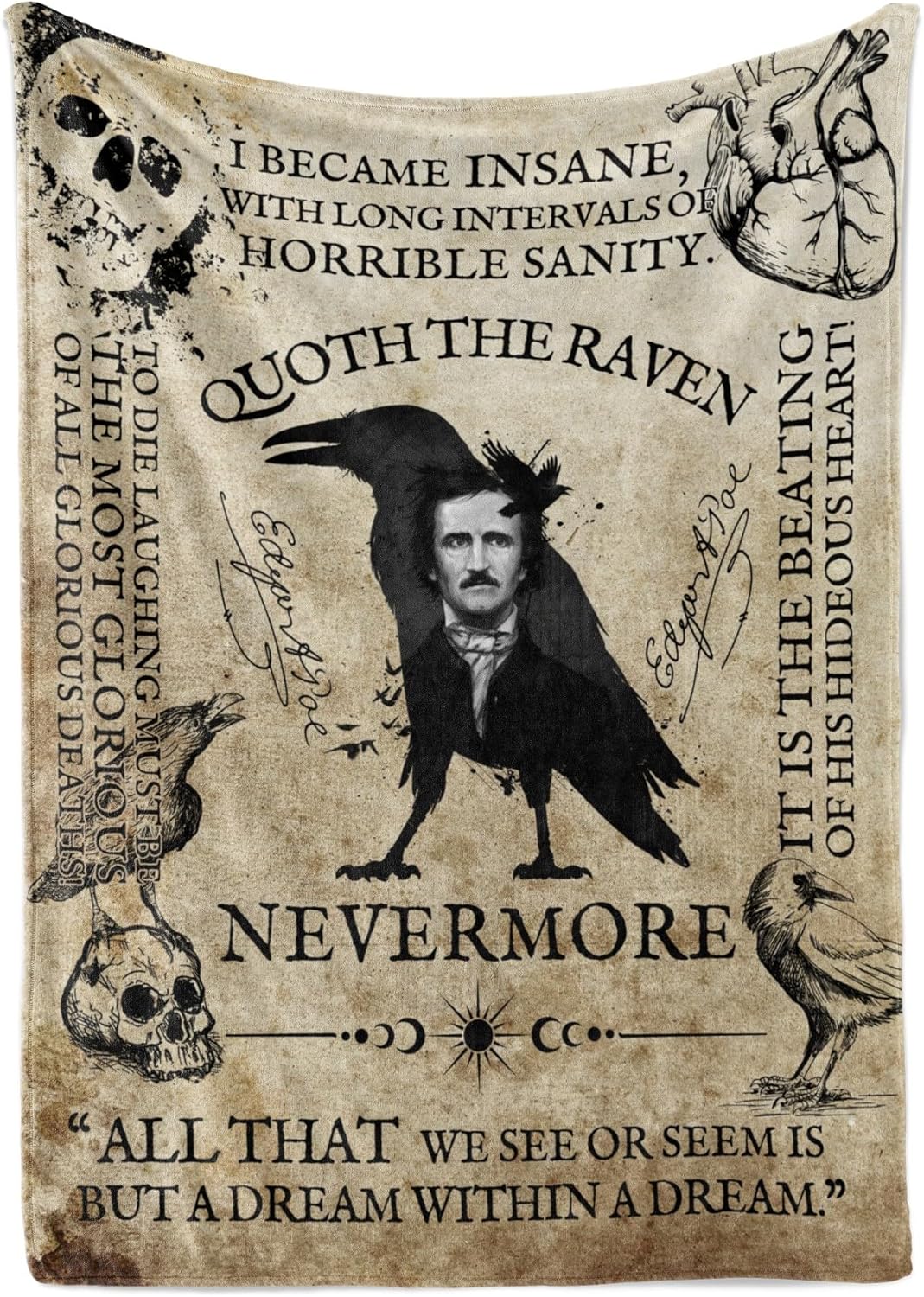 Edgar Allan Poe Gifts for Men, Women for Christmas, Birthday, Throw Blanket for Christmas, Birthday - 50" x 65"