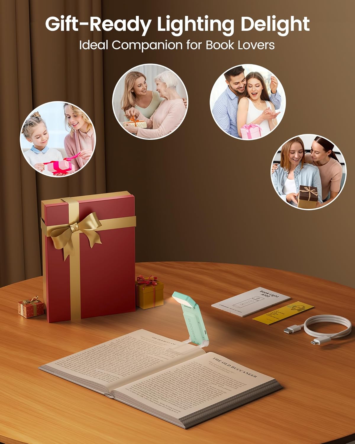 Glocusent 12 LED Rechargeable Book Light, Clip-on Reading Light with 5 Colors & 5 Brightness Levels, Up to 100Hrs Runtime, Eye-Caring Reading Lights for Books in Bed, Perfect for Book Lovers, Kids