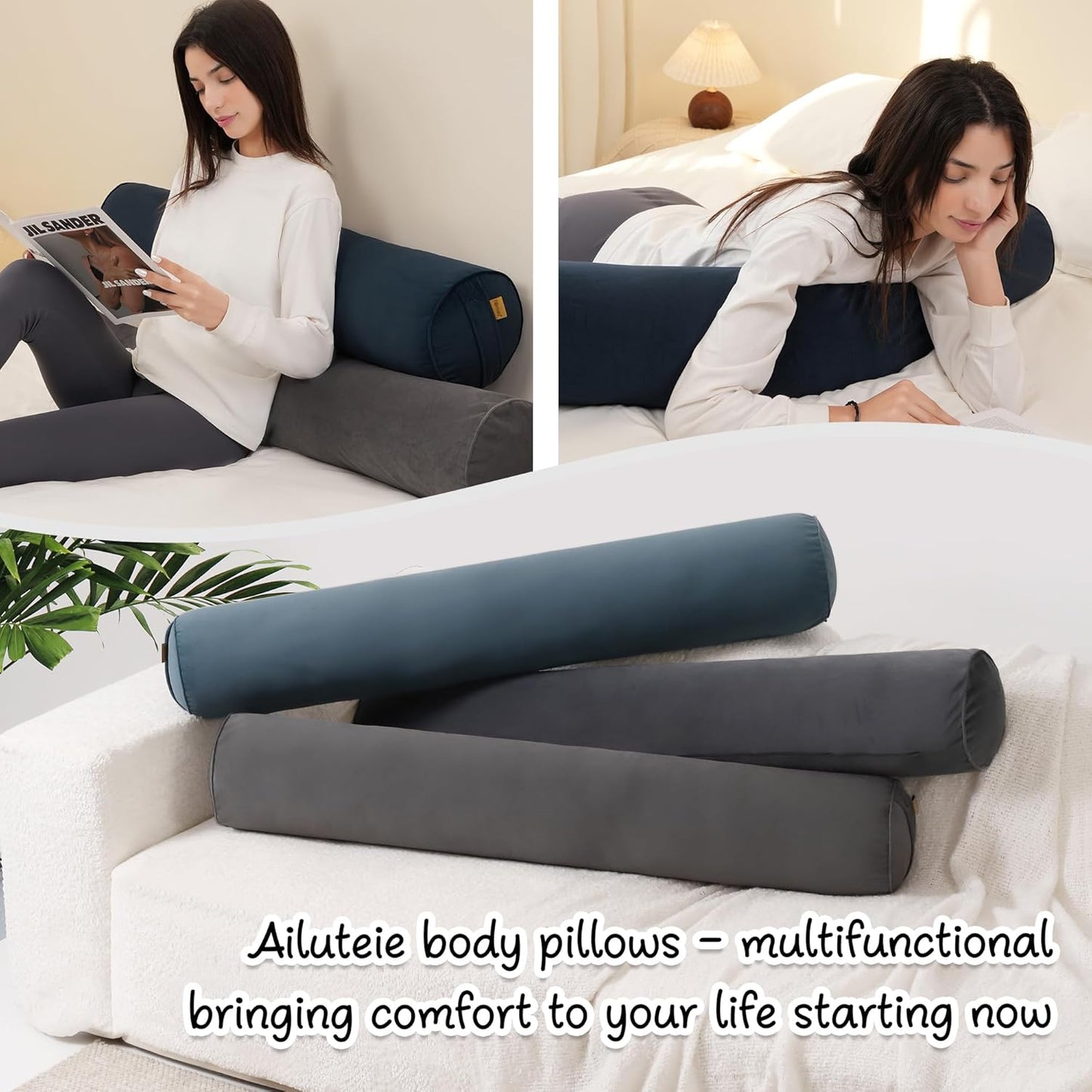 Body Pillow for Adults,Long Round Pillow,Big Cylindrical Pillow,Large Full Bolster Pillows for Side Sleepers (Teal Blue, 39.37"*7.87")