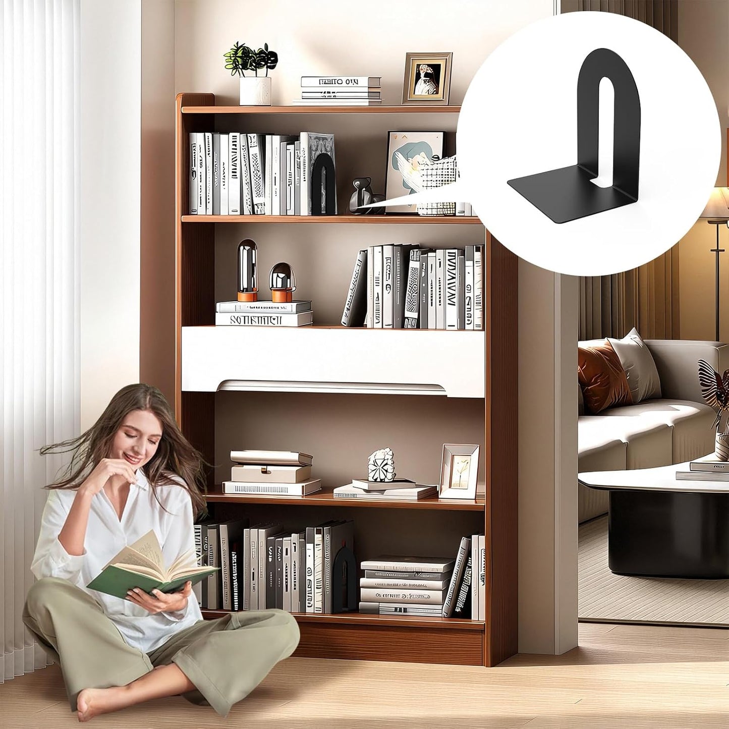 Heavy Duty 10" Bookends, 1 Pair Black Heavy Duty Bookends, Bookend Stopper for Heavy Books, for Office, Bookshelves, Binders & Books