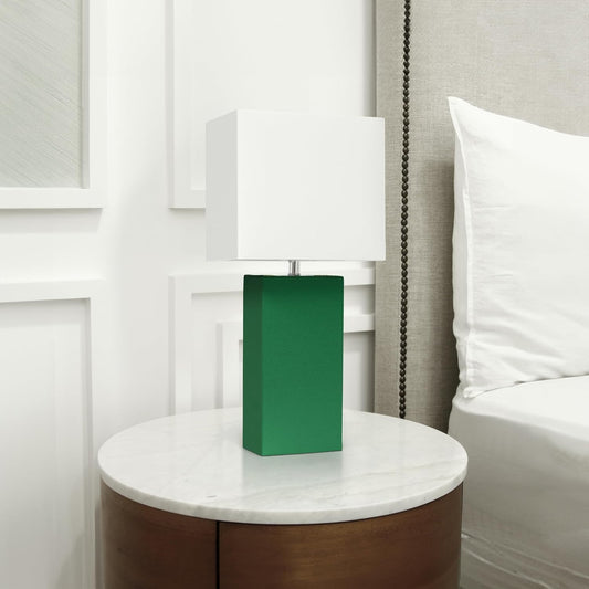 Elegant Designs LT1151-GRN Contemporary Faux Leather Encased Table Lamp for Living Room, Bedroom, Study, Office, Entryway, Reading Nook, Green
