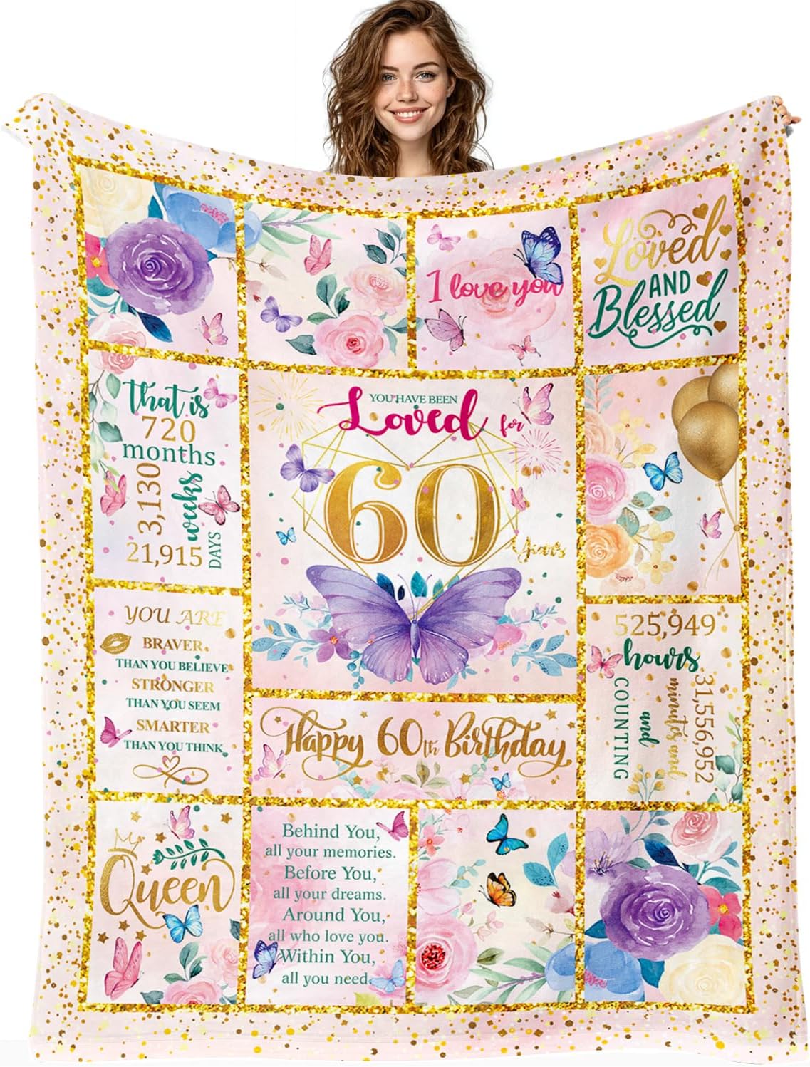 60th Birthday Gifts for Her -60 Year Old Gifts for Women Mom -60th Milestone Birthdays Blanket - 60th Birthday Blanket for Women - Warm Soft Plush Flannel Throw Blankets (60"x50")