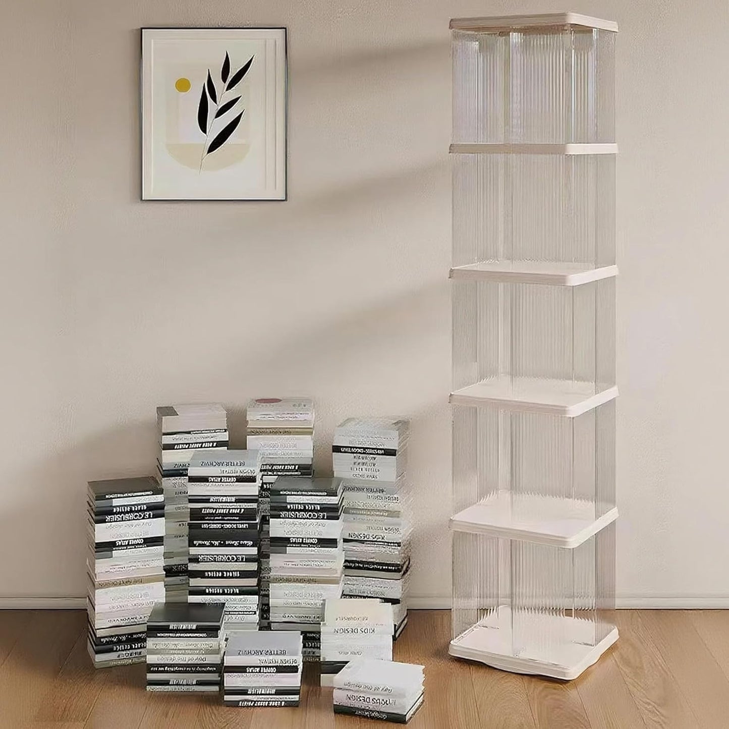 5 Tier Rotating Bookshelf Tower, 360° Rotating Bookshelf, Space Saving Rotating Bookshelves, Revolving Bookcase Suitable for Bedrooms, Living Rooms, Studies and Offices, White, Lazy Susan