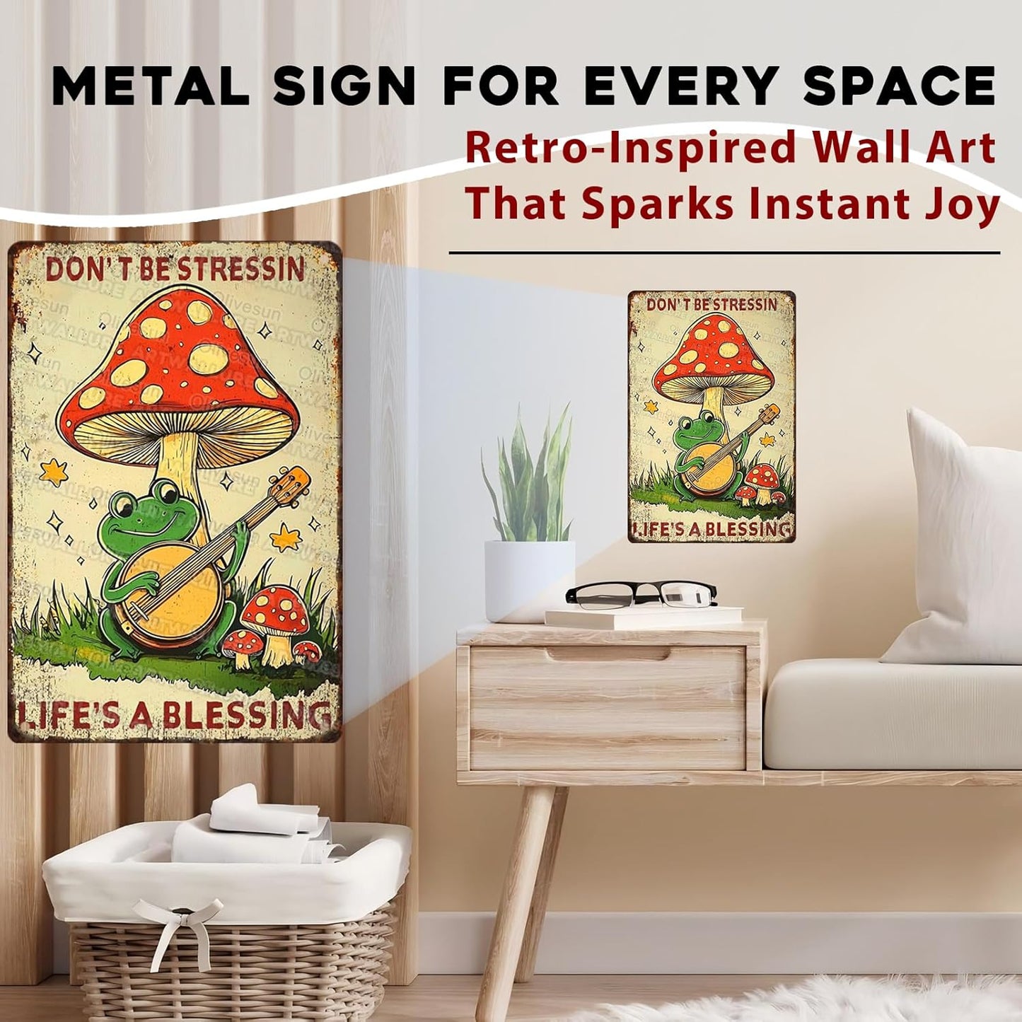 Vintage Frog Metal Tin Sign Don't Be Stressin Life Is a Blessing Inspirational Quotes Tin Sign for Coffee Shops Homes and Reading Rooms 8x12inch