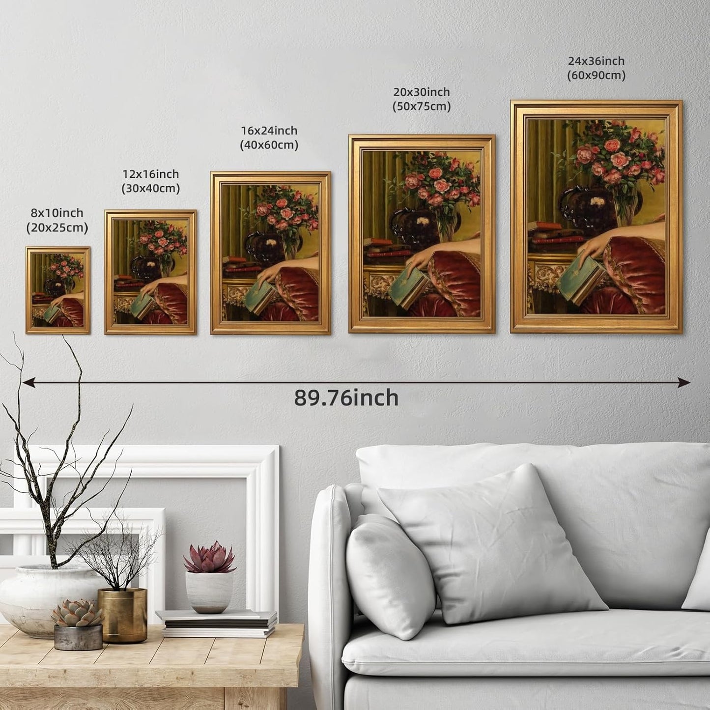 Gold Framed Large Wall Art Mid Century Victorian Floral Wall Decor Vintage Book Flower Canvas Print Oil Painting Renaissance Still Life Artwork Rococo Baroque Poster for Living Room 24x36inch