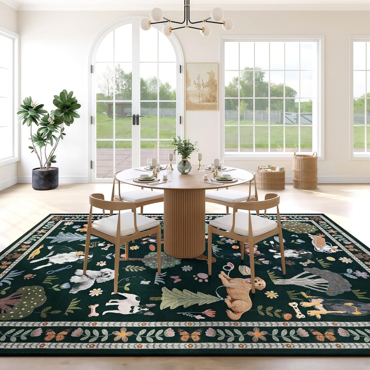 ST. BRIDGE 5x7 Black Living Room Rug, Washable Large Area Rug with Non Slip Backing, Soft Stain Resistant Dog Rugs, Low Pile Animal Indoor Carpet for Kids Room Bedroom Dining Room Home Office
