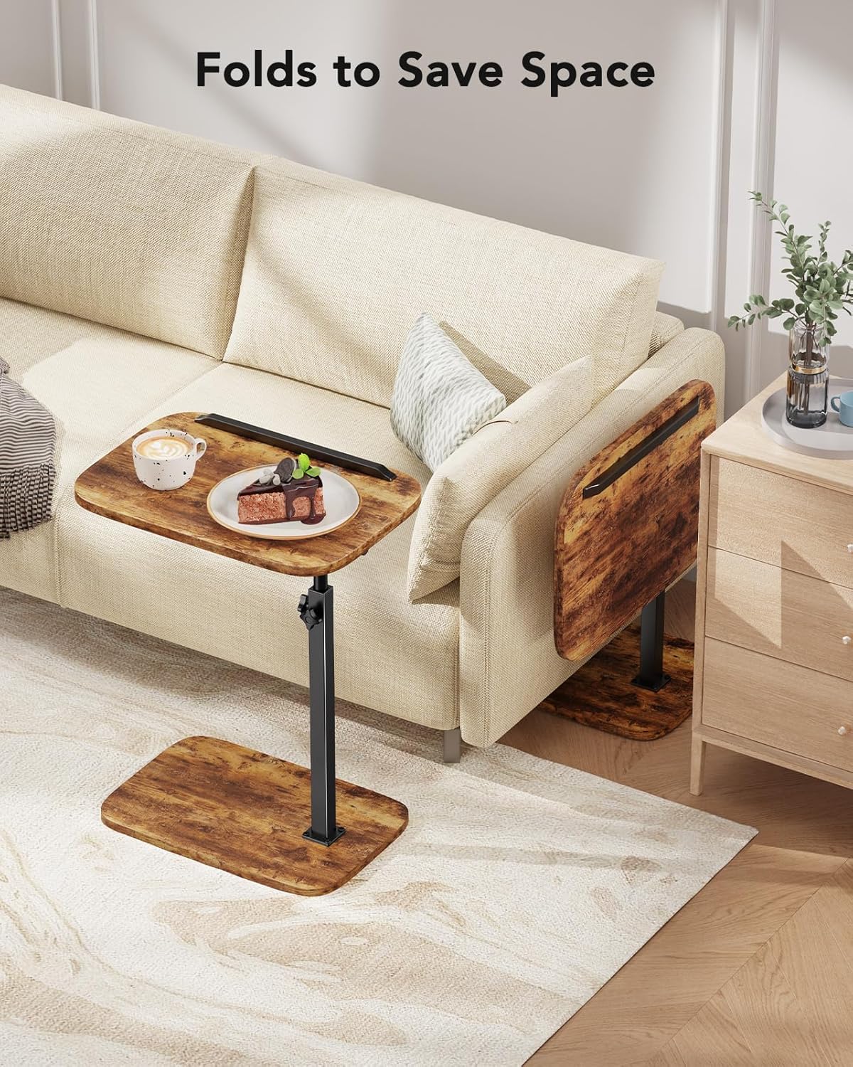HUANUO Adjustable TV Tray, Height Adjustment TV Trays with 360° Swivel and 90° Tilt, Sturdy & Multi-Functional Sofa Table with Anti-Slip Bar, Side Table for Couch, Bedside, Dining, Living Room