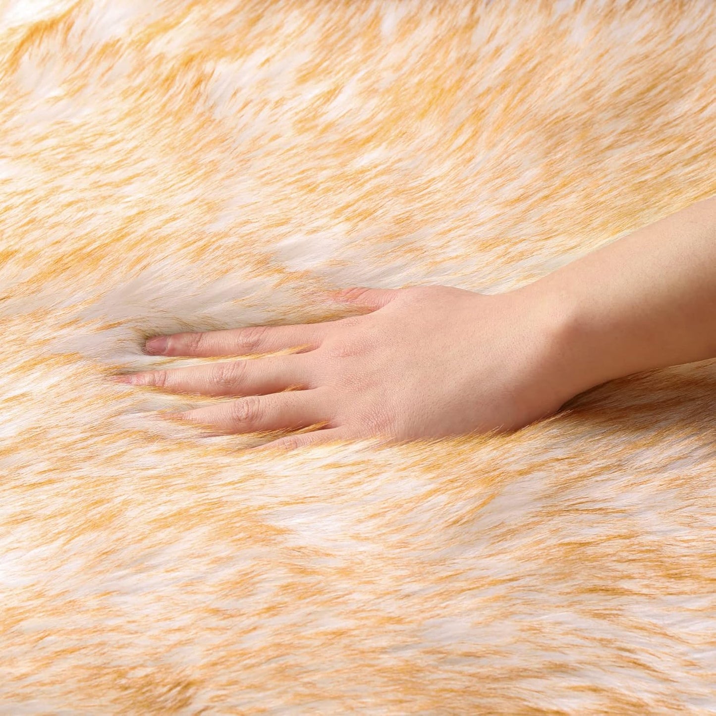 Fluffy Faux Fur Rug White Yellow Sheepskin Area Rug,4x6 Ft Ultra Soft Shaggy Plush Rug for Bedroom Bedside Living Room Nursery Kids Room