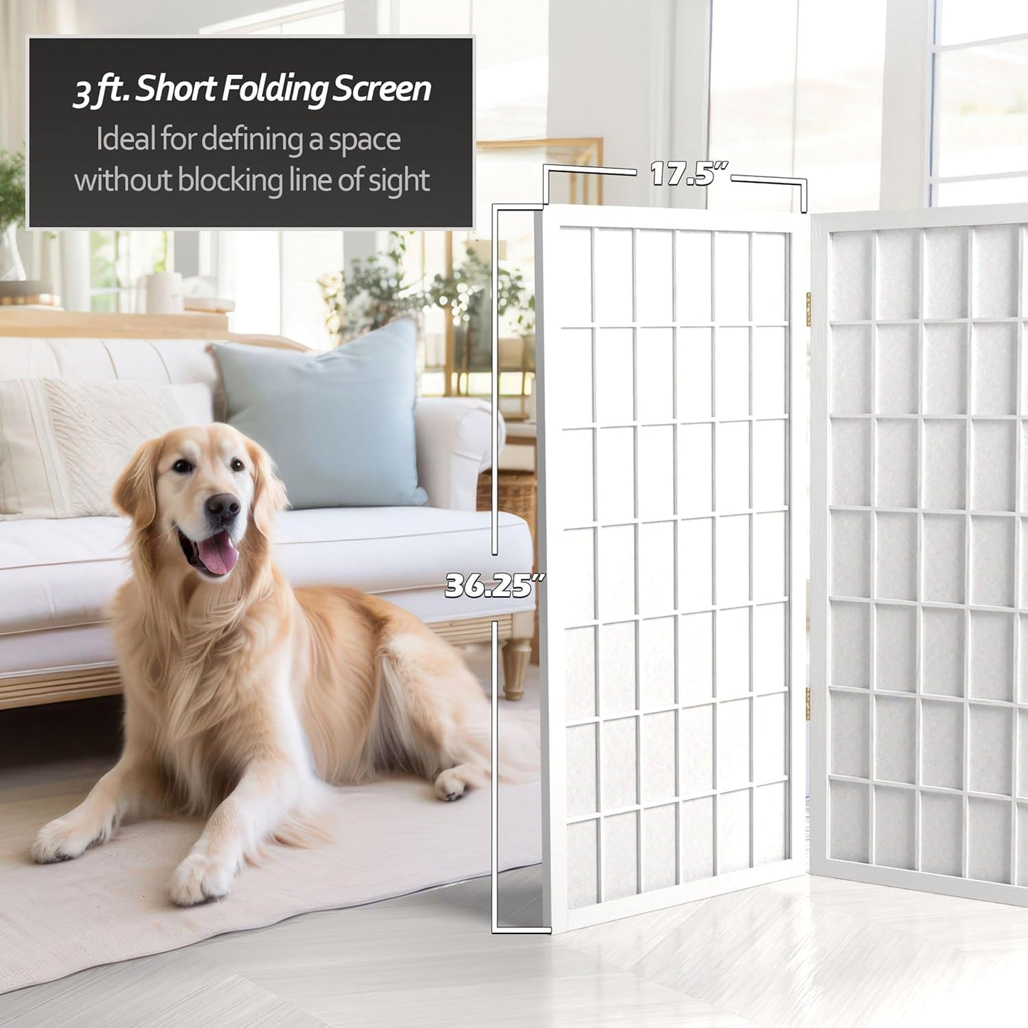 3 ft. Short Window Pane Shoji Screen - White - 5 Panels