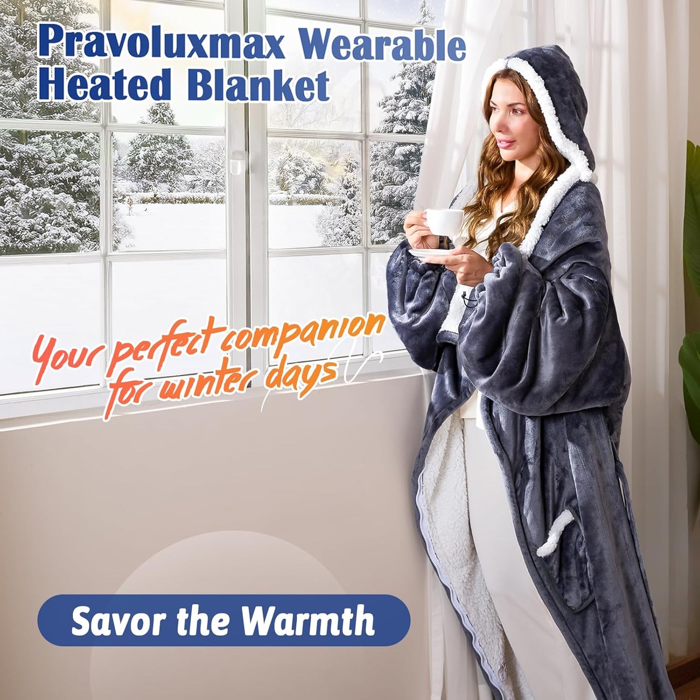 Wearable Heated Blanket Electric Snuggle Throw Blankets,Flannel&Sherpa Heating Blanket with Sleeves Foot Pocket