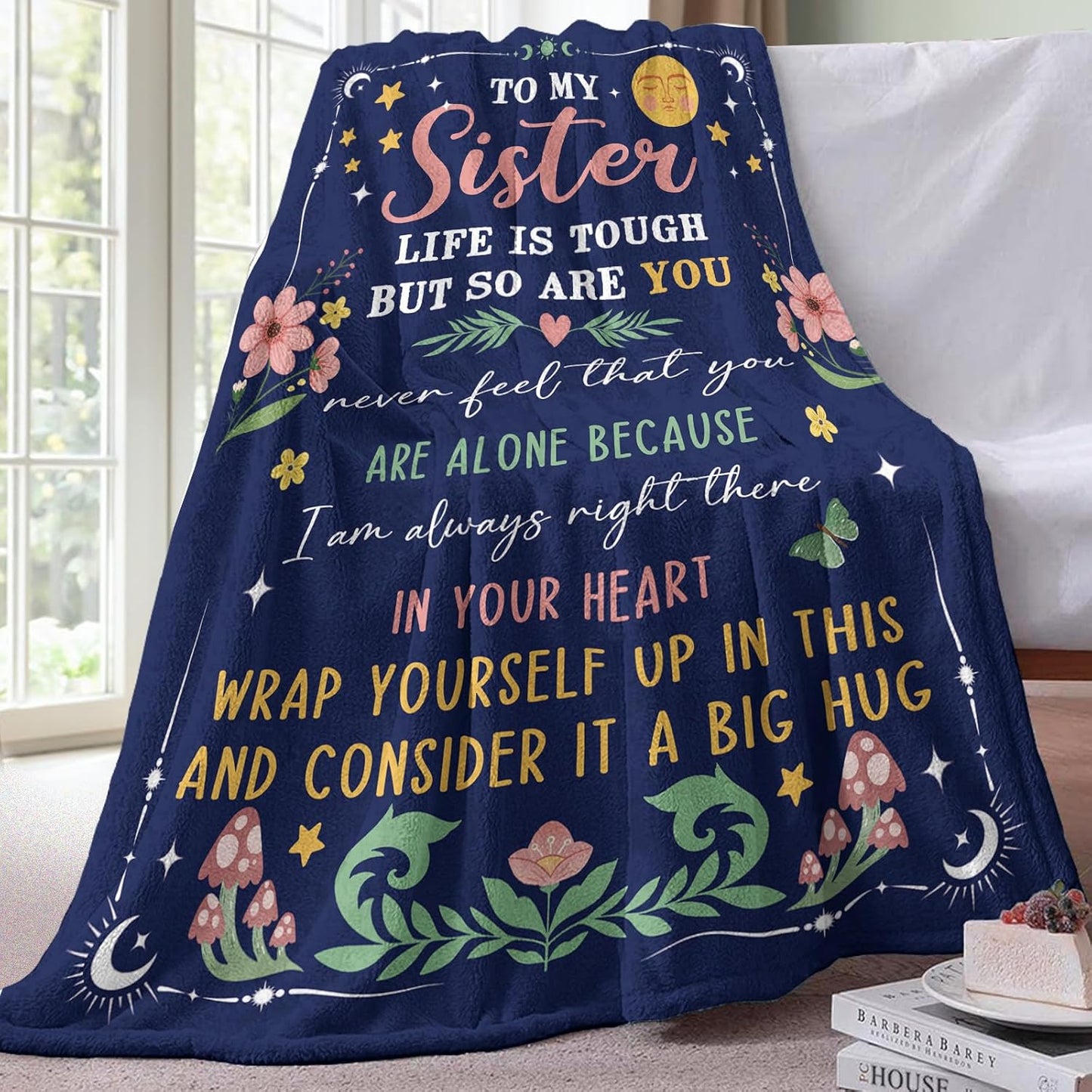 Gift for Sisters from Sis Brother Flannel Throw Blanket,to My Sister Ever Birthday Christmas Graduation Gift Ideas, Soft Bedding Sofa Blanket Present for Girls Women 50'' x 60''
