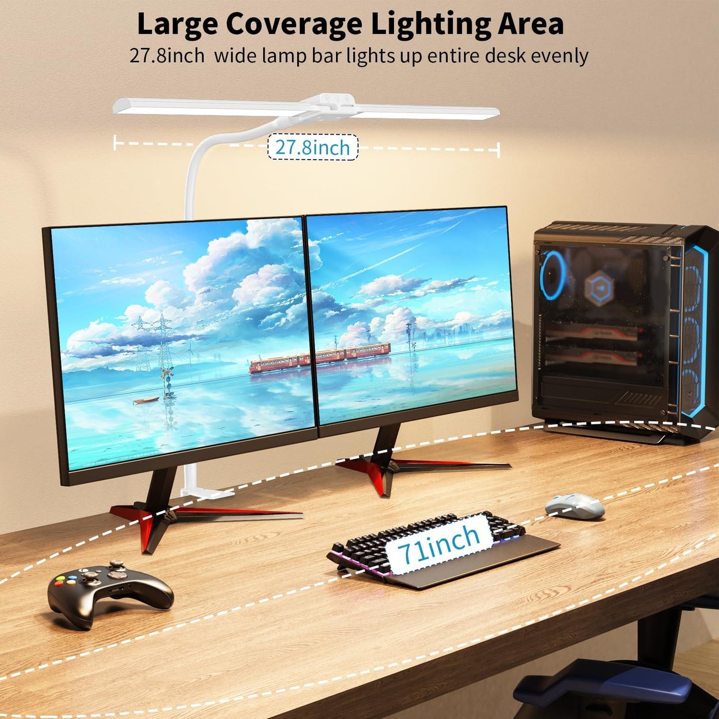 KableRika Desk lamp,Double Head LED Desk Lamp with Clamp,Architect Desk Lights for Home Office,Eye-Caring Desktop Office Lamp 4-Brightness 4-Color Table Lamp for Monitor Workbench Reading White