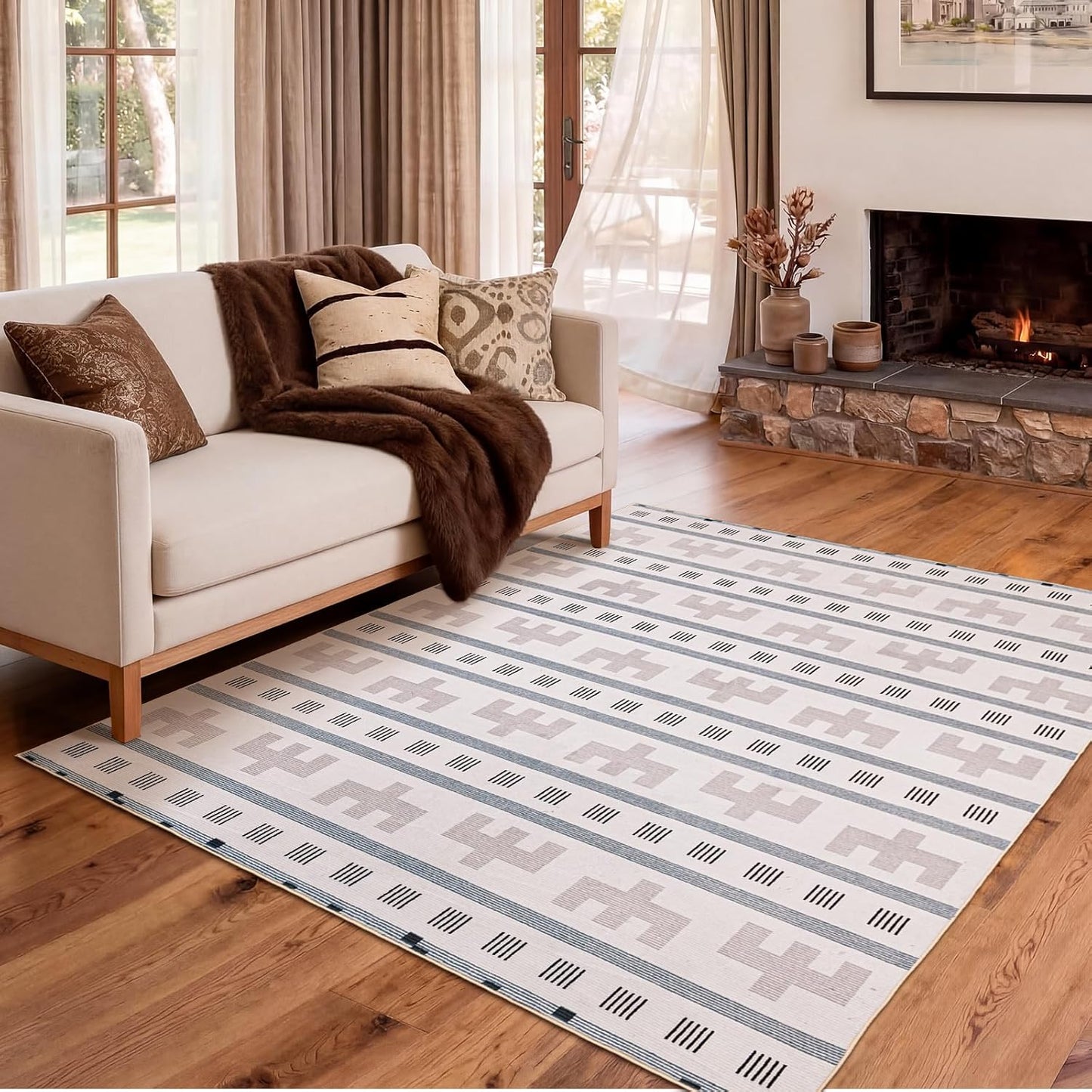 YIHOUSE 6x9 Area Rug for Living Room Geometric Boho Rug Moroccan Washable Area Rug Non Slip Indoor Modern Abstract Rugs for Bedroom Dining Room Kitchen,Cream Beige