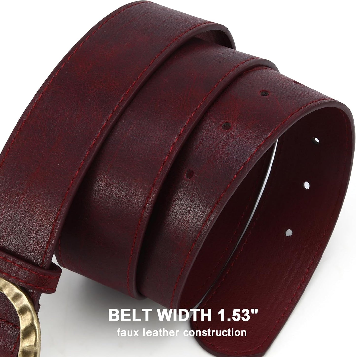 Earnda Western Chunky Belt for Women Jeans Dresses 1.53" Vintage Thick Faux Leather Cowgirl Waist Belts with Retro Buckle