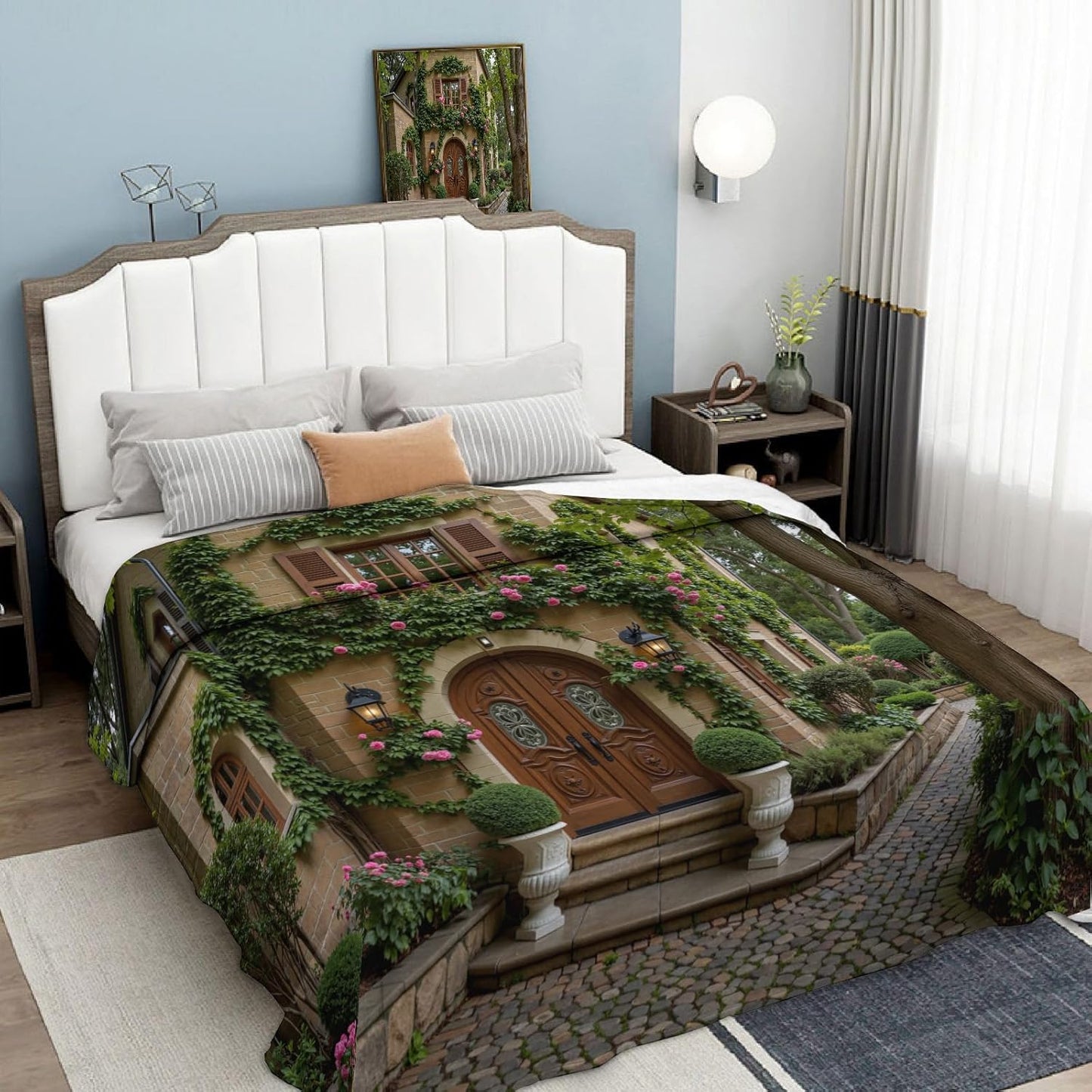 Ivy Wall Blankets Emerald Pumpkin Throw Blanket Soft Farmhouse Forest 3D Window View Wooden Door Flannel Fleece Blankets and Throws for Home Living Room Sofa Couch Bed Chair Decor,68 x 90 in
