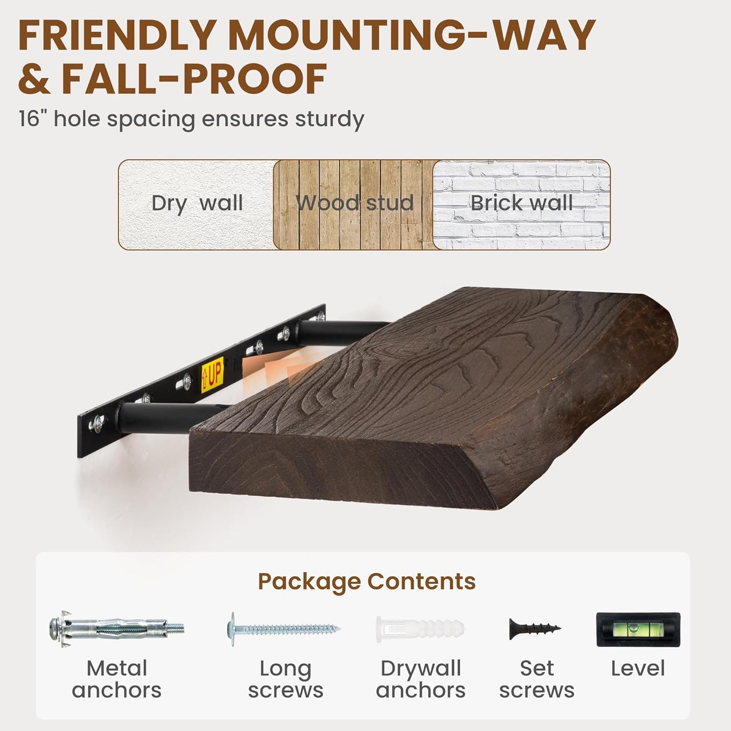 30 Inch Floating Shelves for Wall, Solid Elm Wood Live Edge Floating Shelves for Bedroom Living Room Bathroom, Wall Mounted Wooden Shelf with Invisible Bracket for Books Decor Storage, Walnut